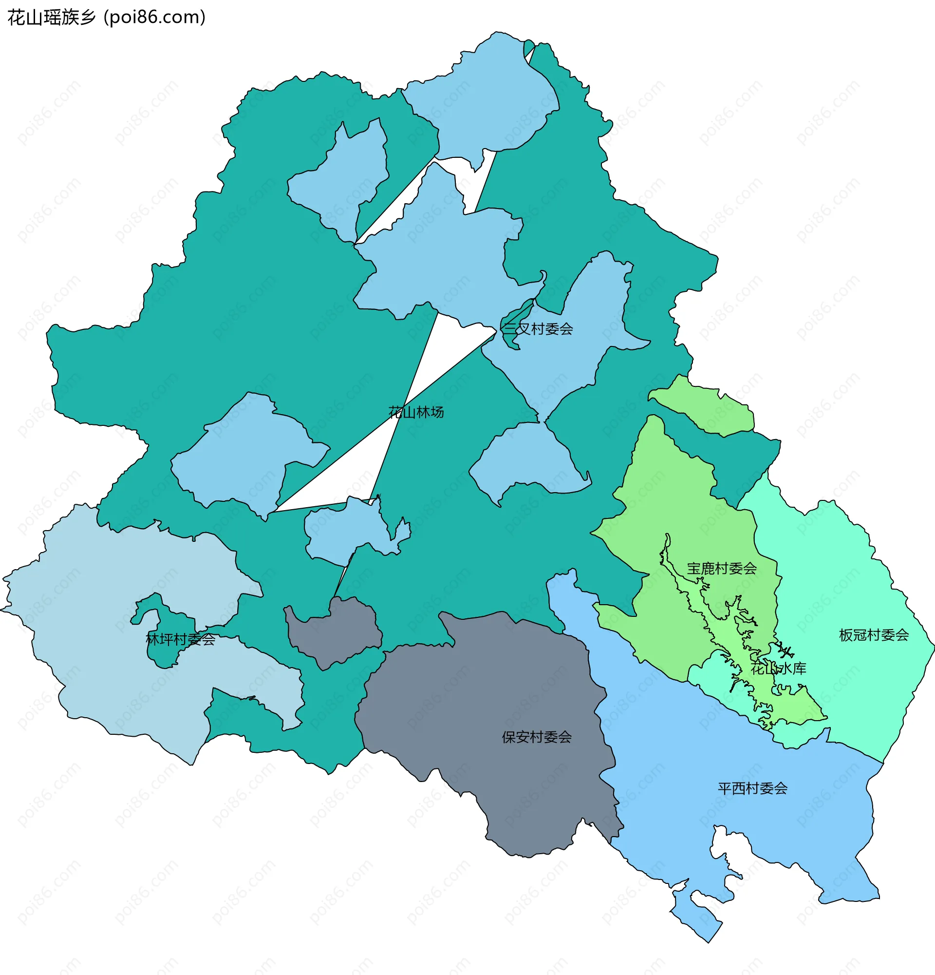 花山瑶族乡边界地图(五级行政区划)