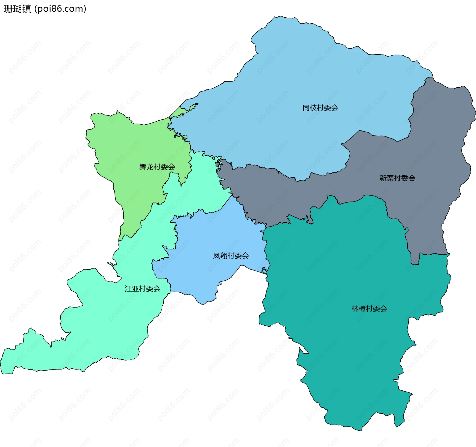 珊瑚镇边界地图(五级行政区划)