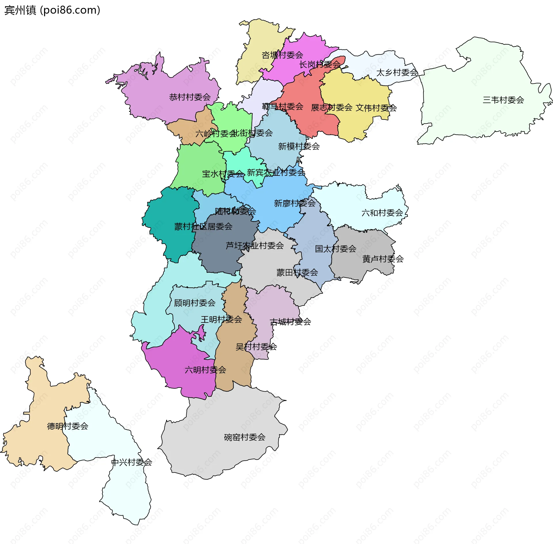 宾州镇边界地图(五级行政区划)