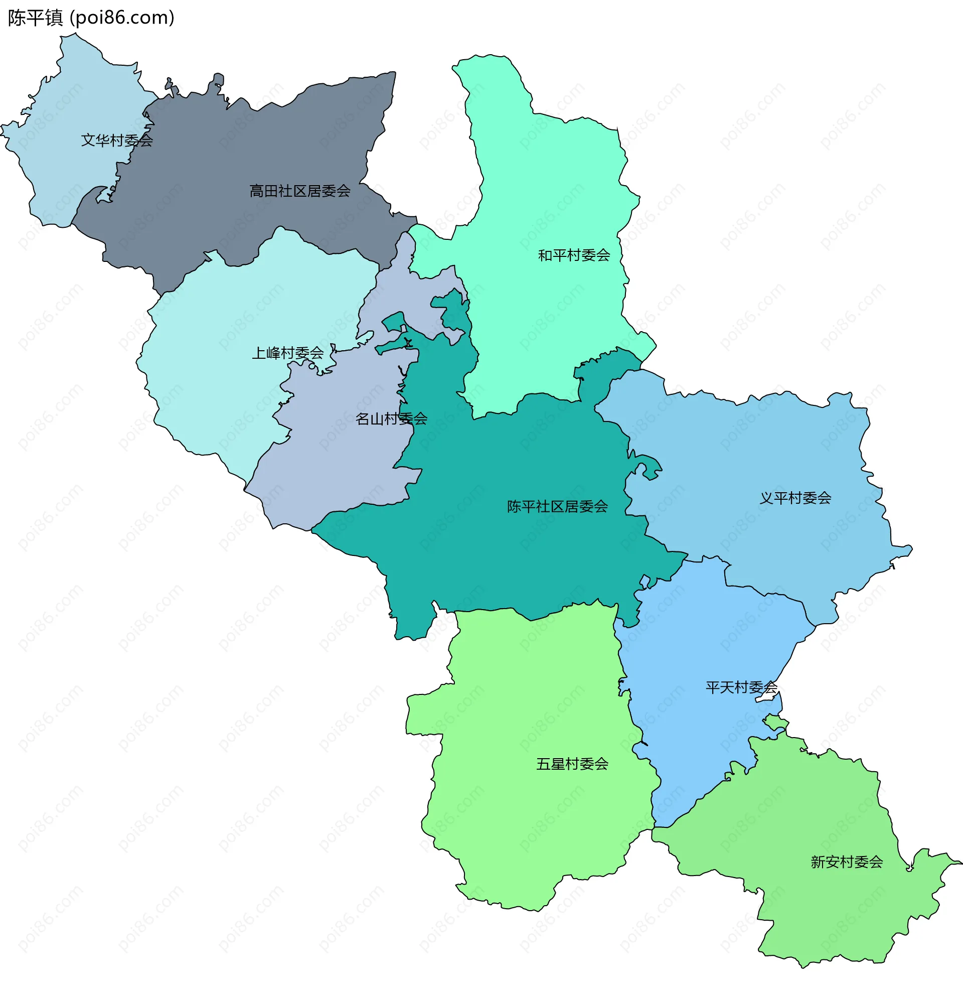 陈平镇边界地图(五级行政区划)