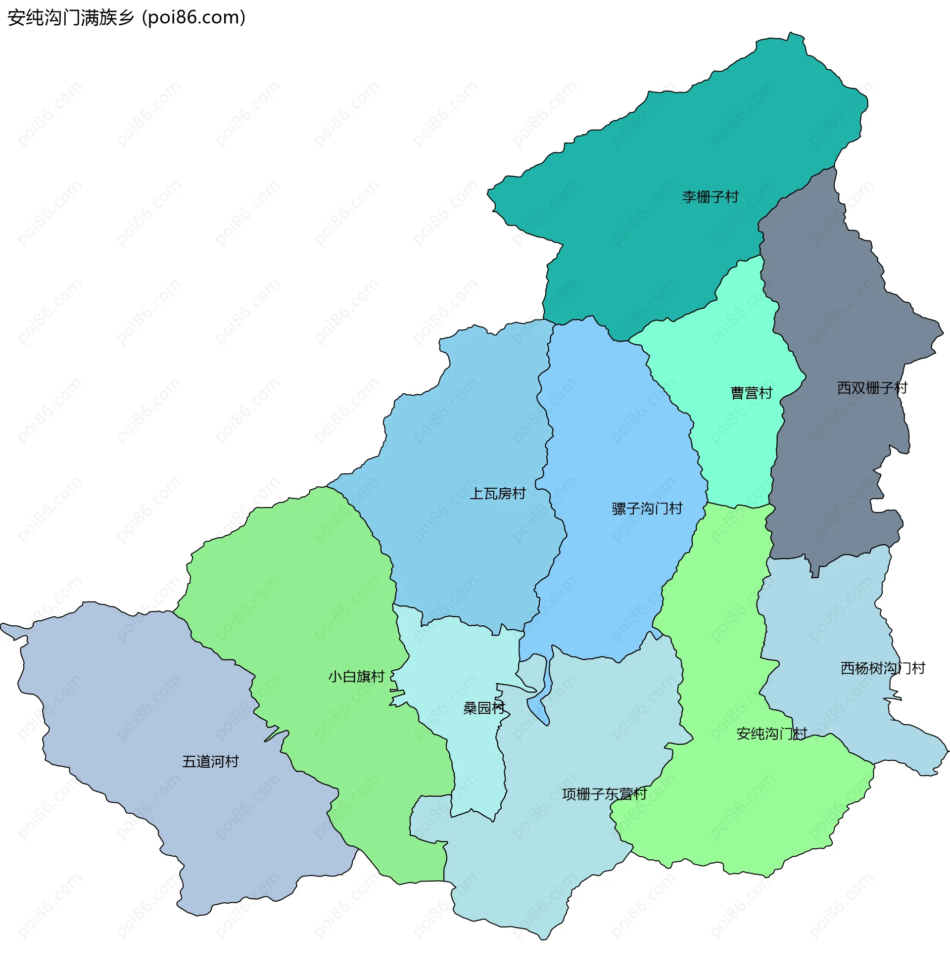 安纯沟门满族乡边界地图(五级行政区划)