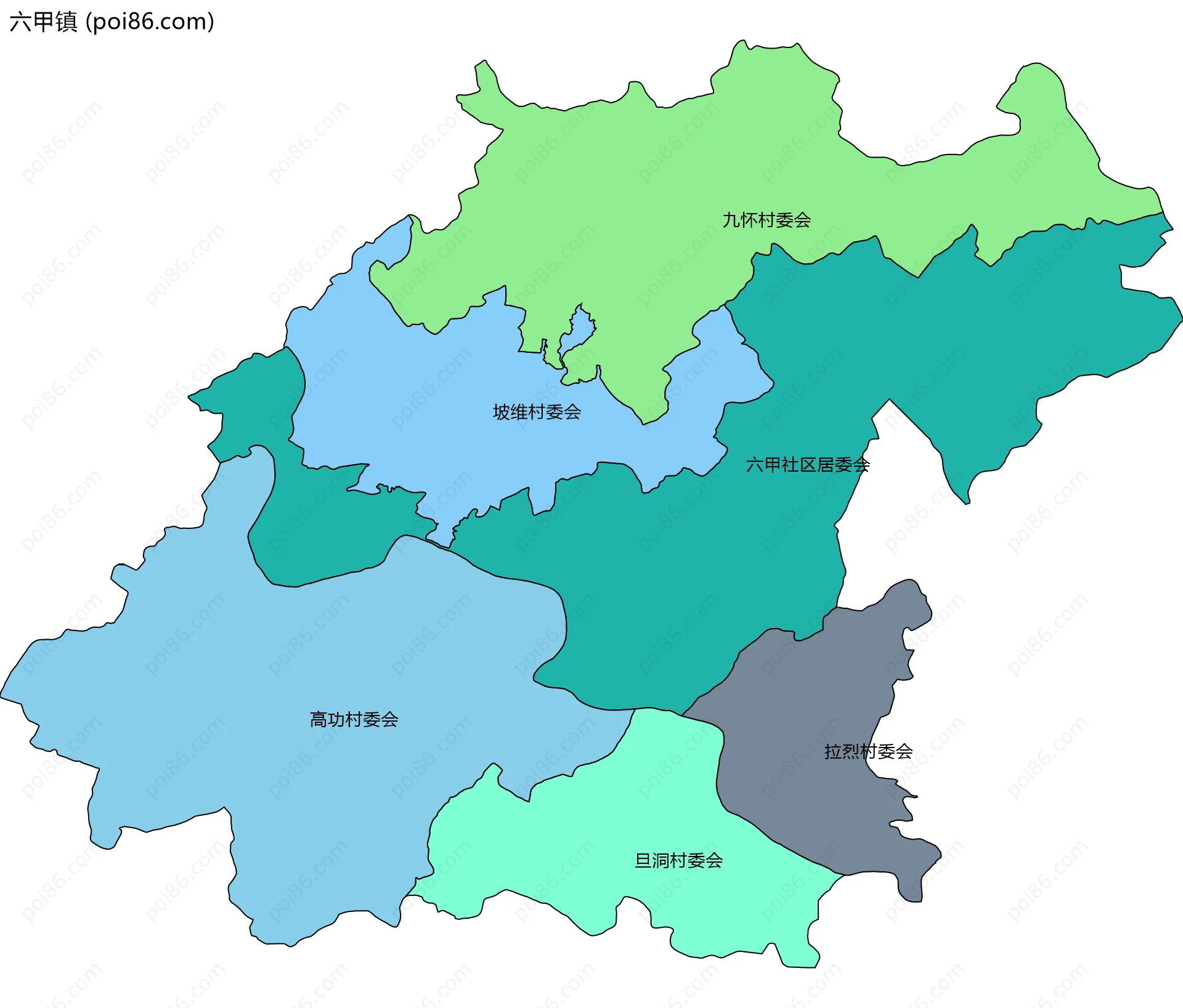 六甲镇边界地图(五级行政区划)