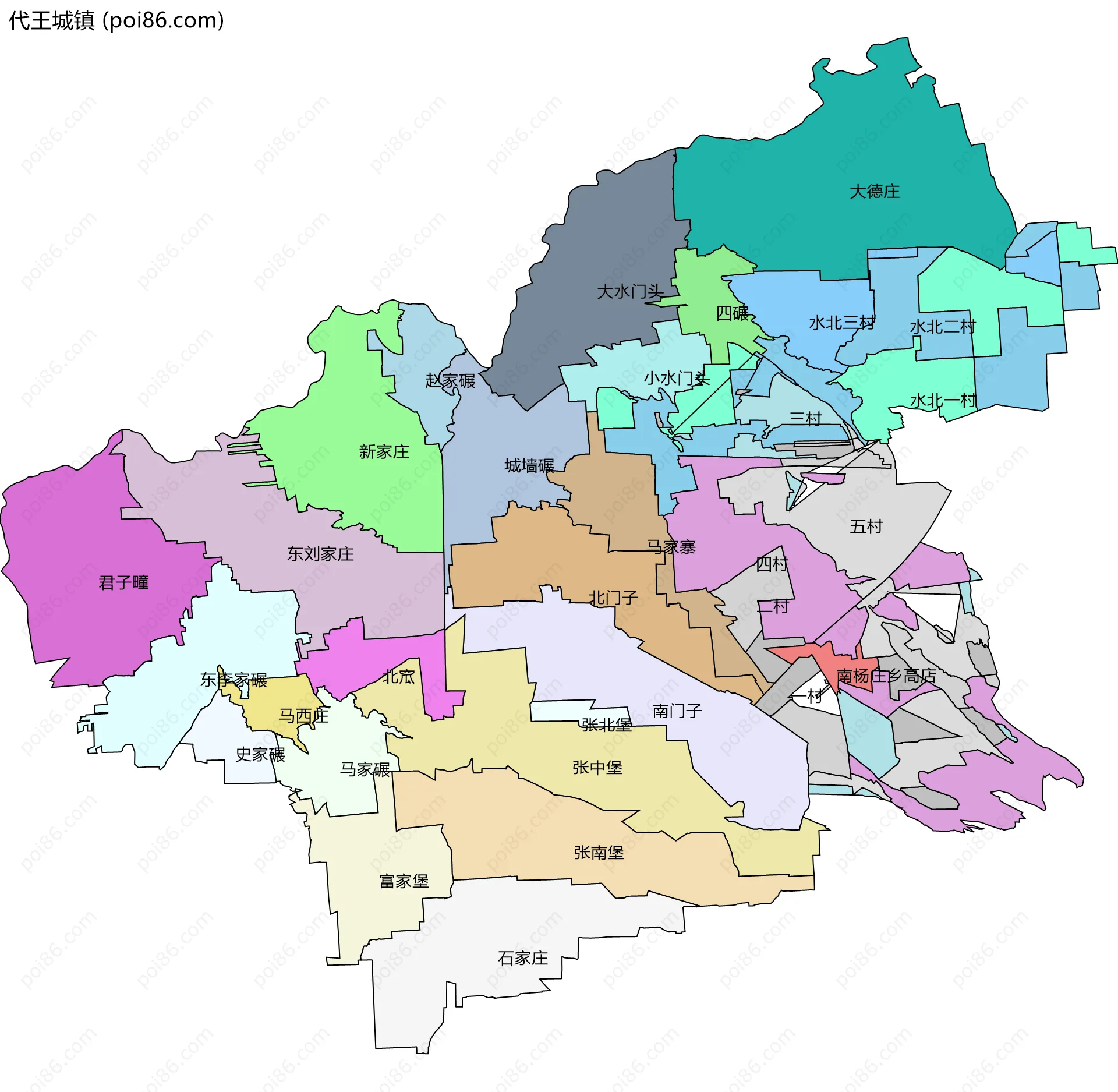 代王城镇边界地图(五级行政区划)