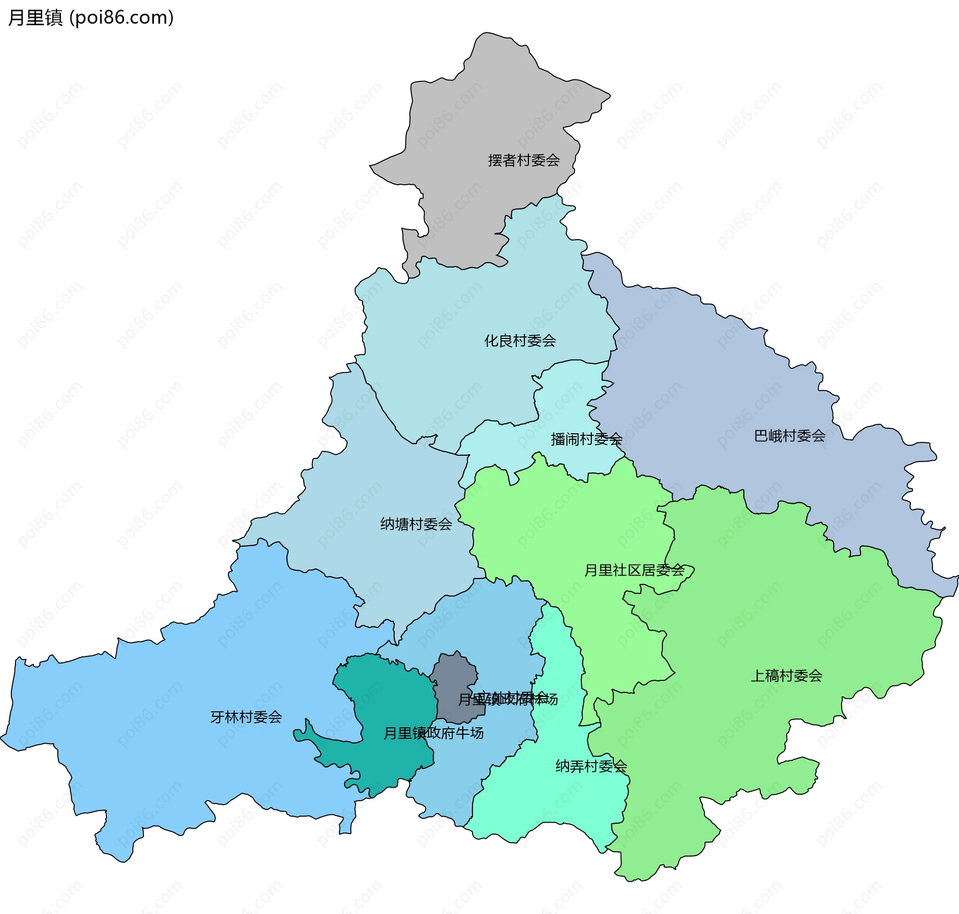 月里镇边界地图(五级行政区划)