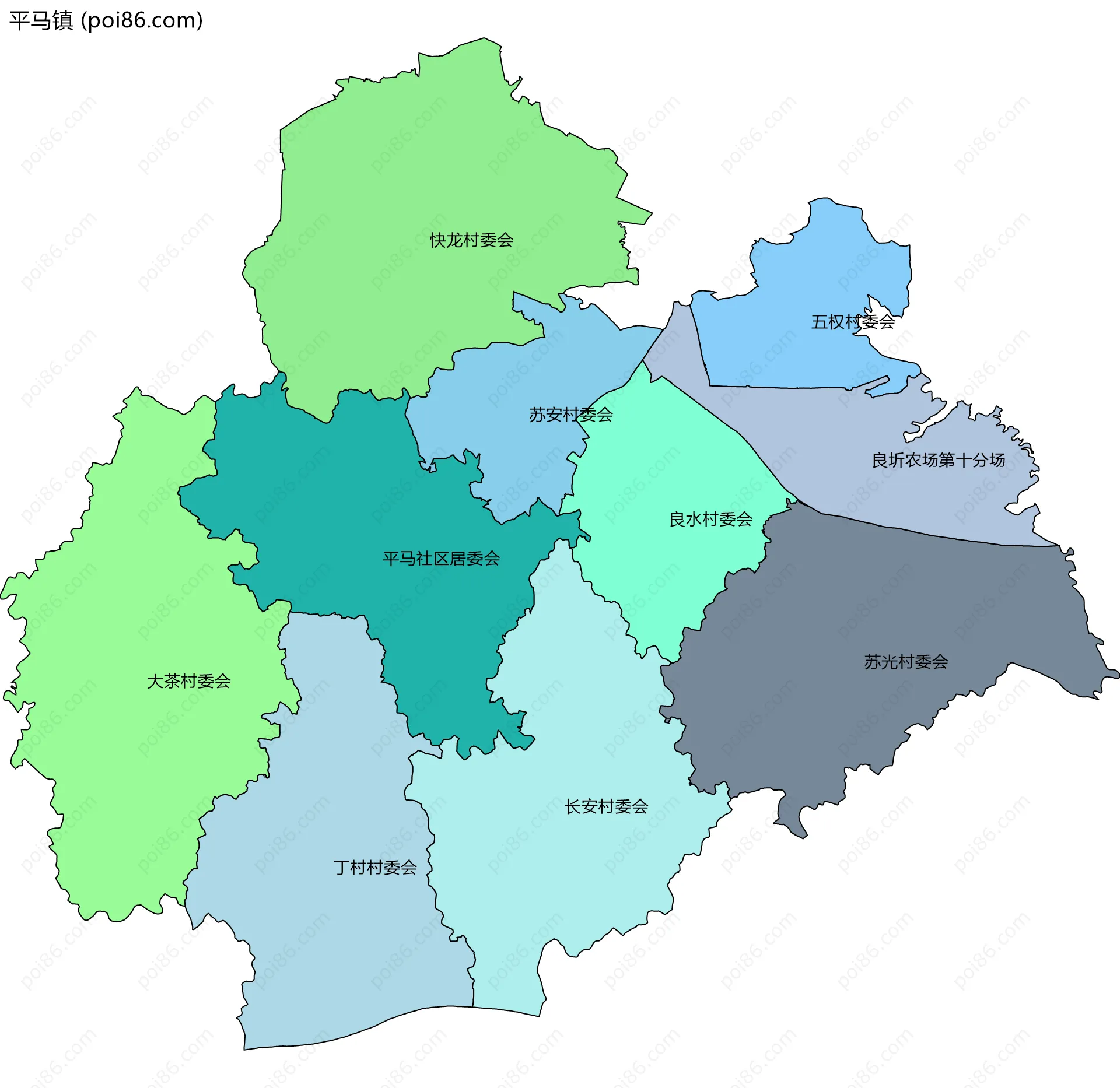 平马镇边界地图(五级行政区划)