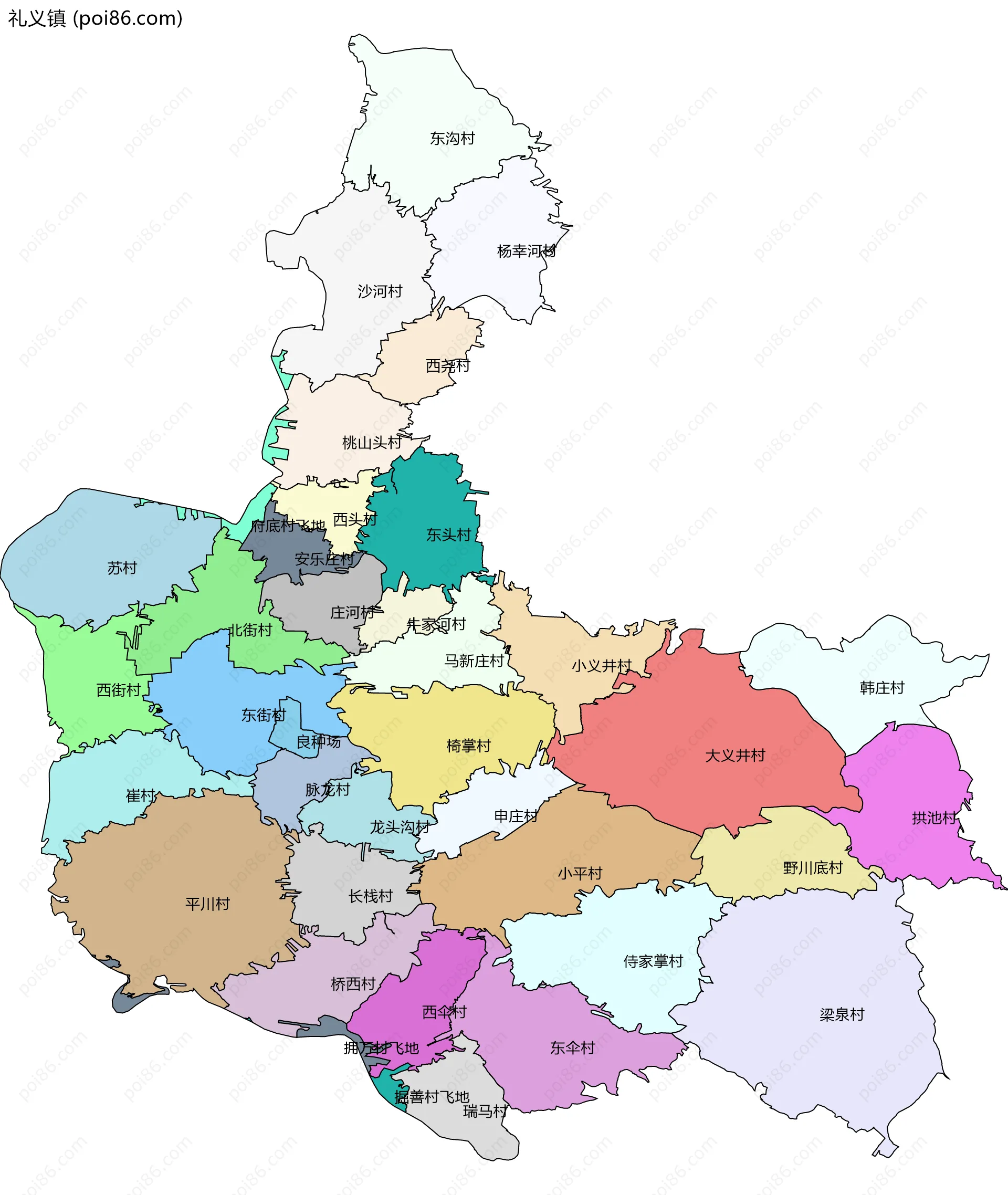 礼义镇边界地图(五级行政区划)