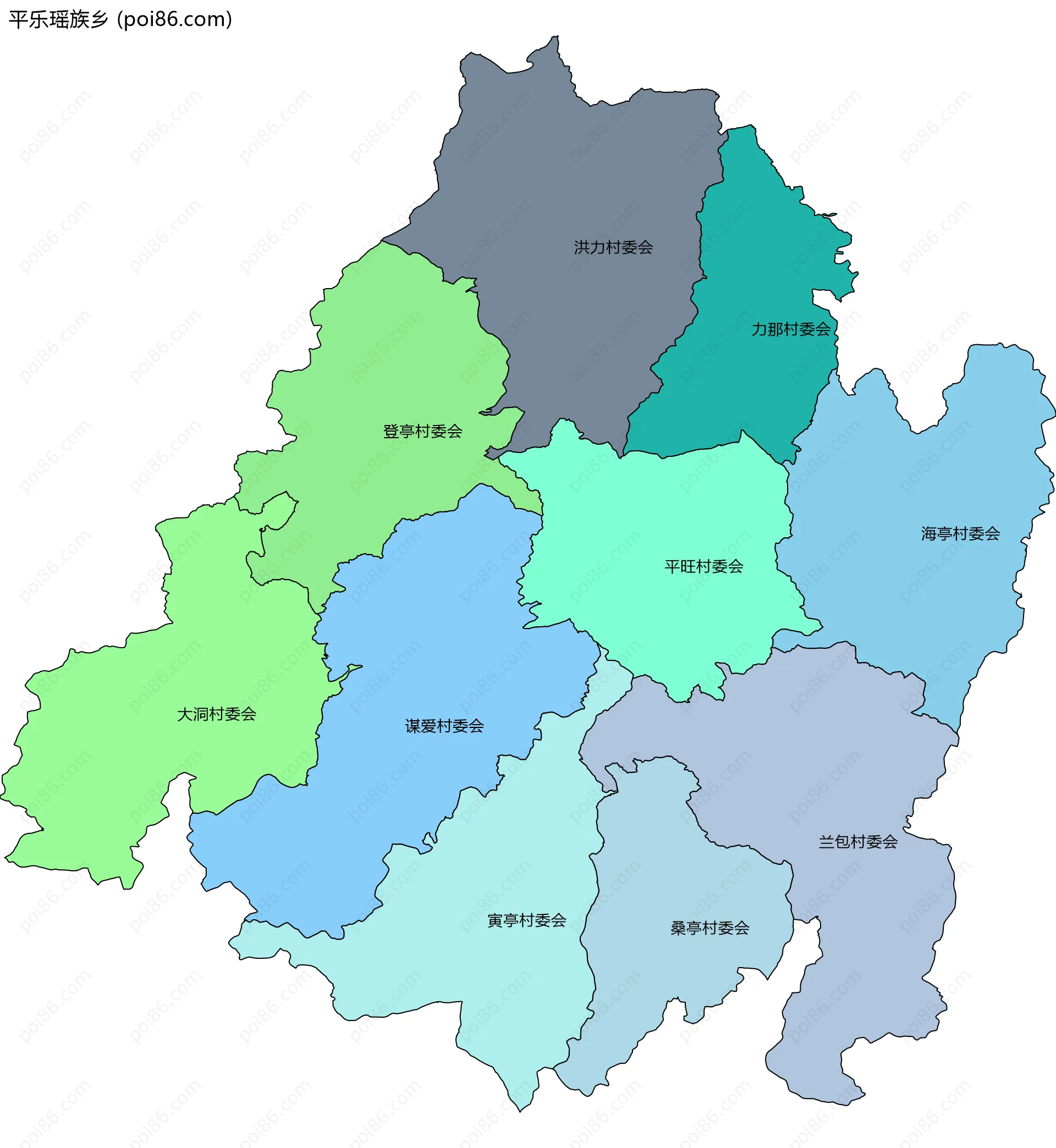 平乐瑶族乡边界地图(五级行政区划)