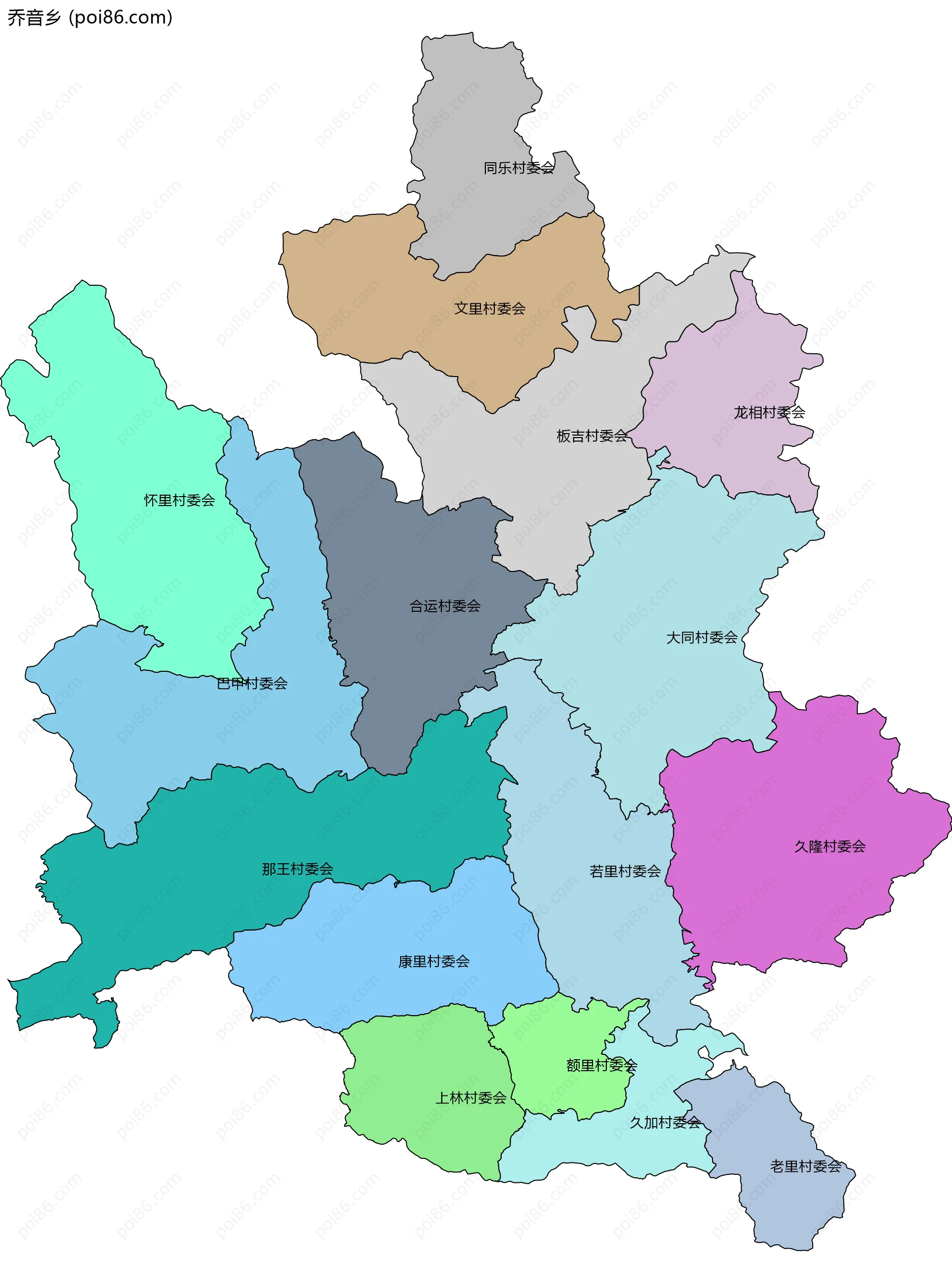 乔音乡边界地图(五级行政区划)