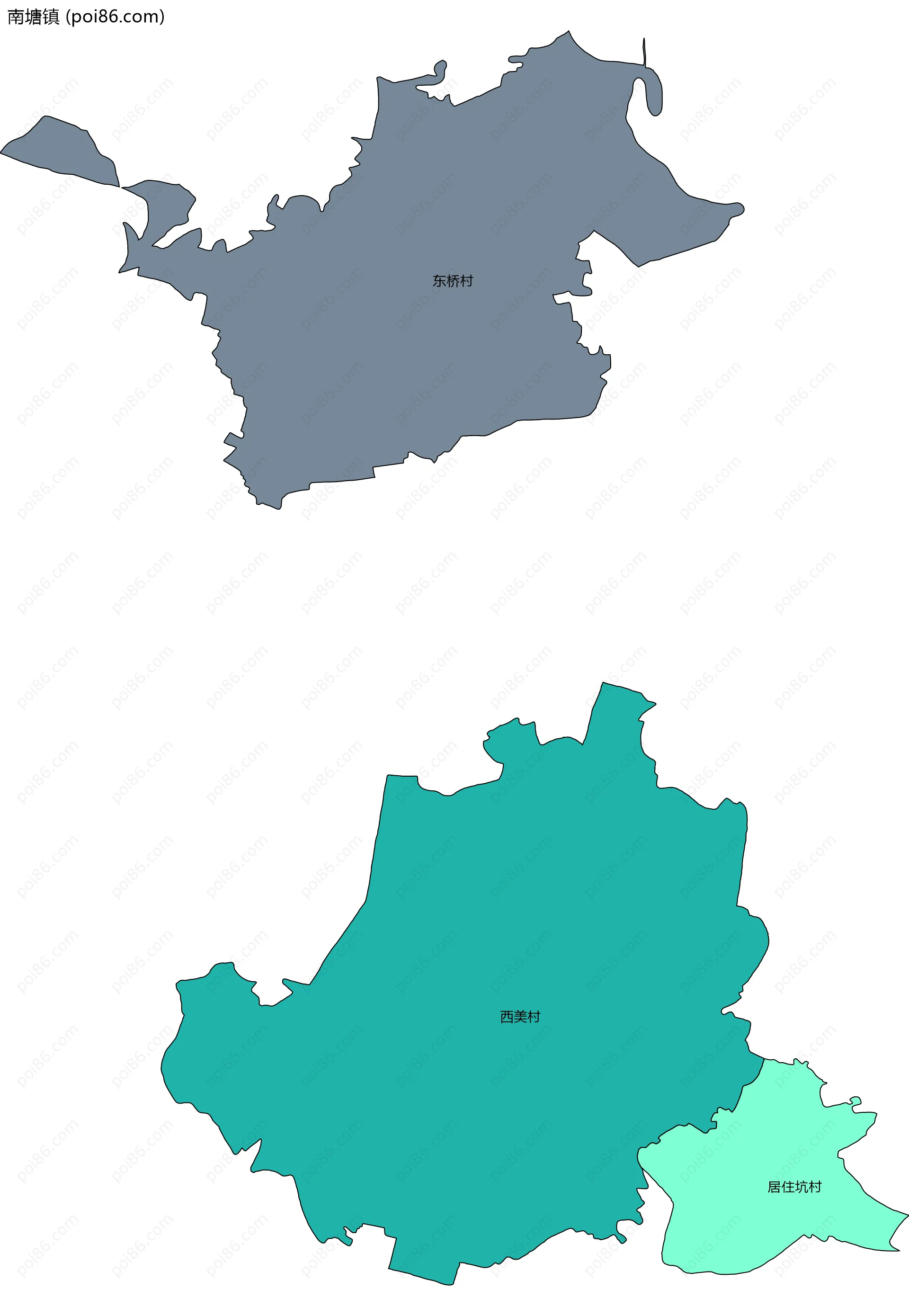 南塘镇边界地图(五级行政区划)