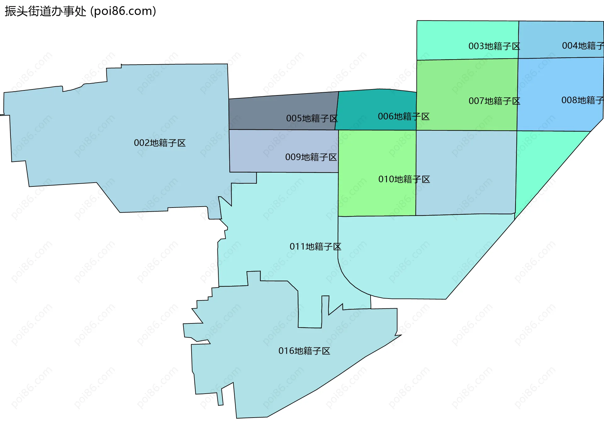 振头街道办事处边界地图(五级行政区划)