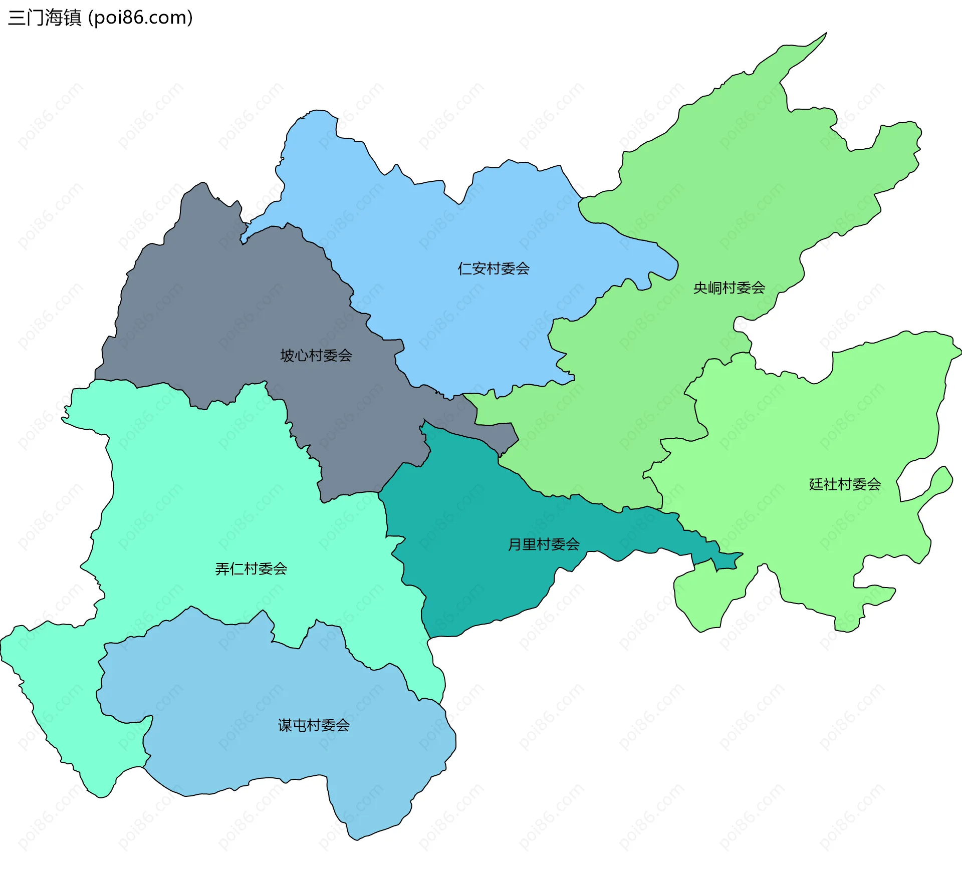 三门海镇边界地图(五级行政区划)