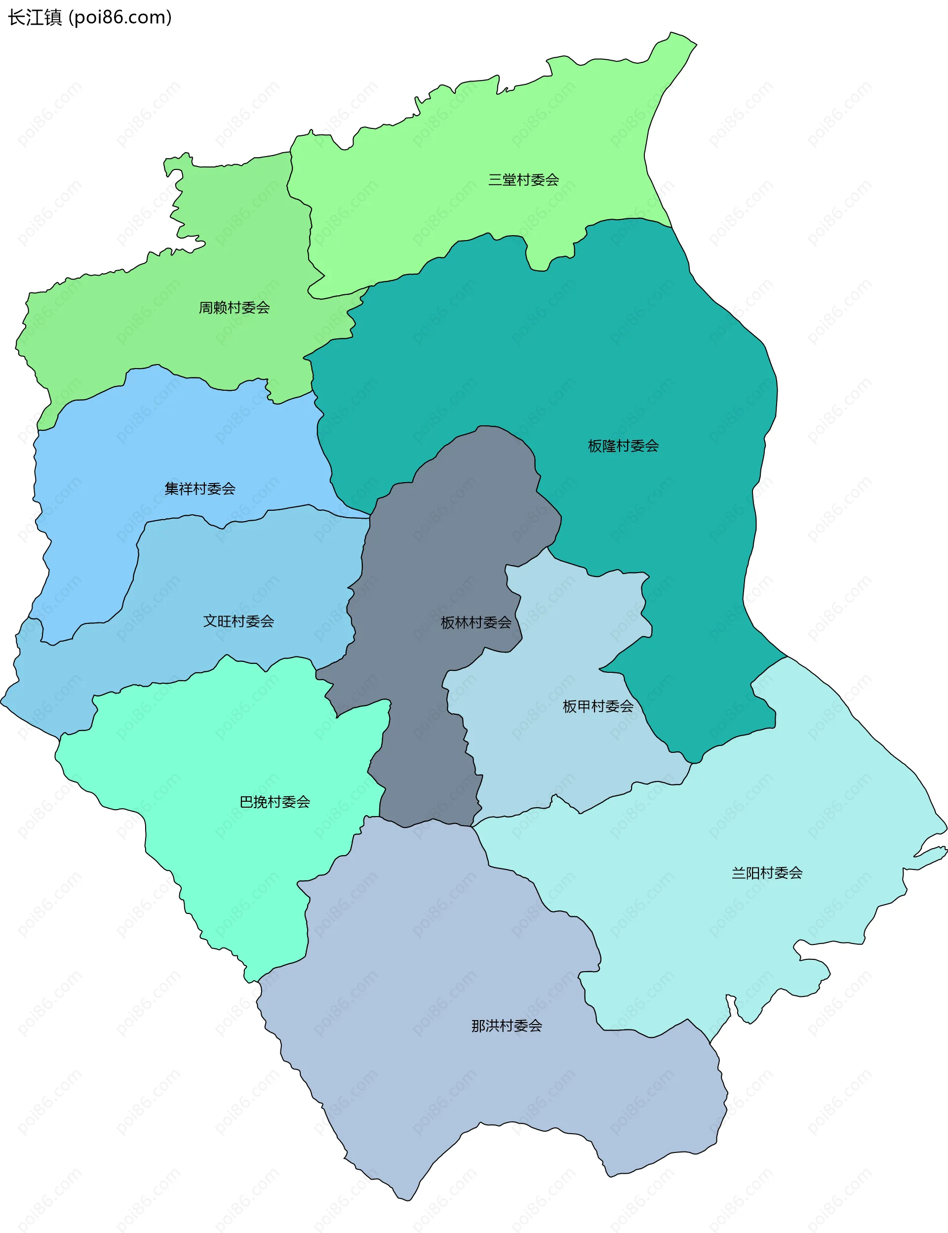 长江镇边界地图(五级行政区划)