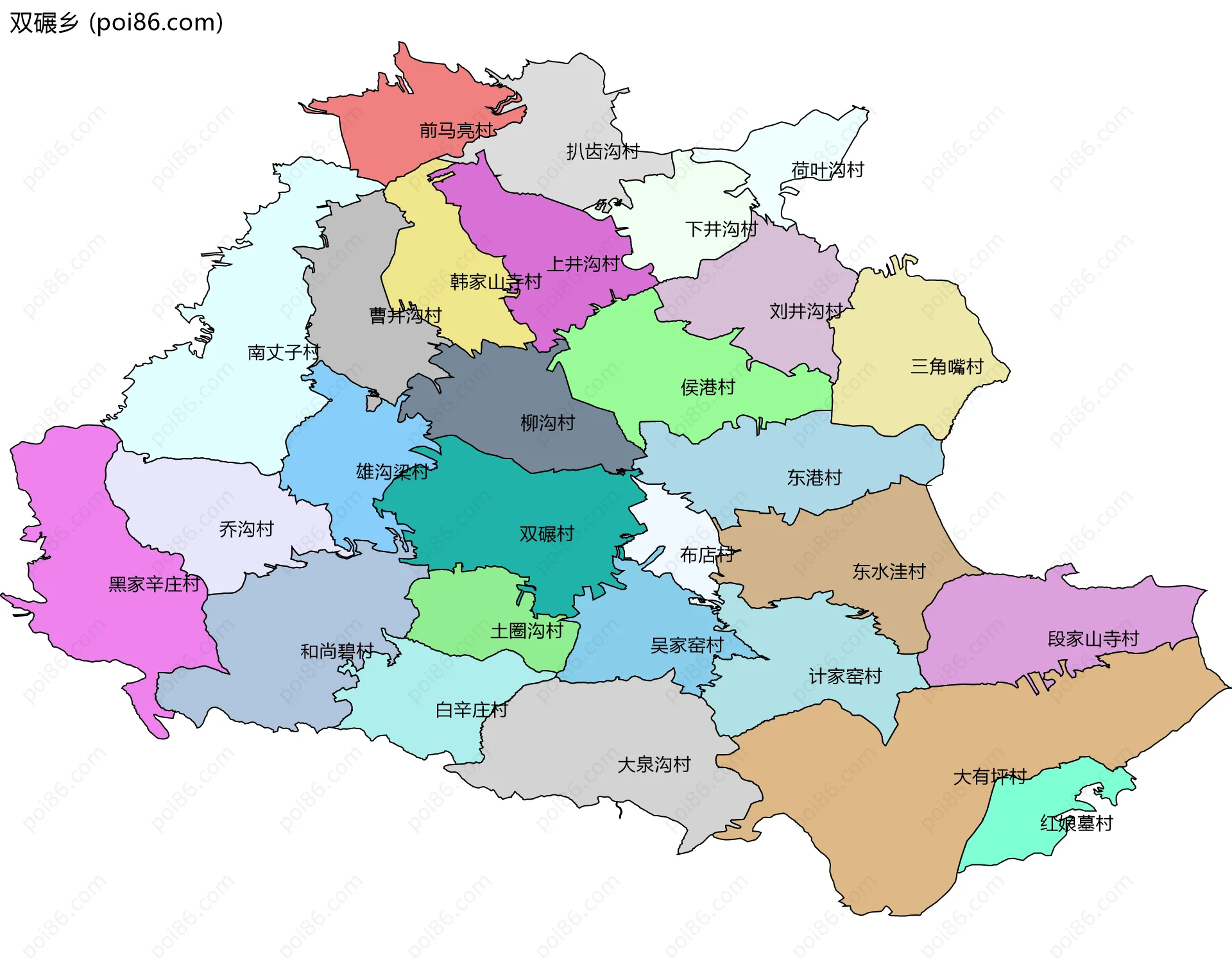 双碾乡边界地图(五级行政区划)