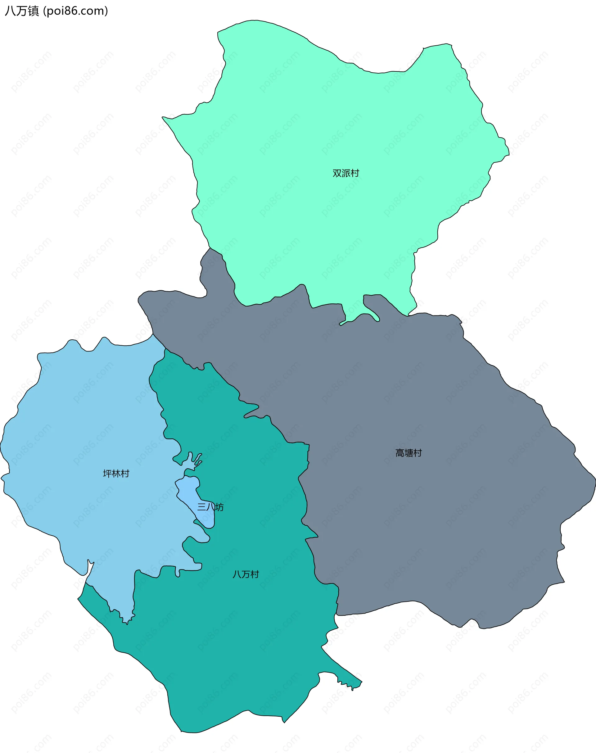 八万镇边界地图(五级行政区划)