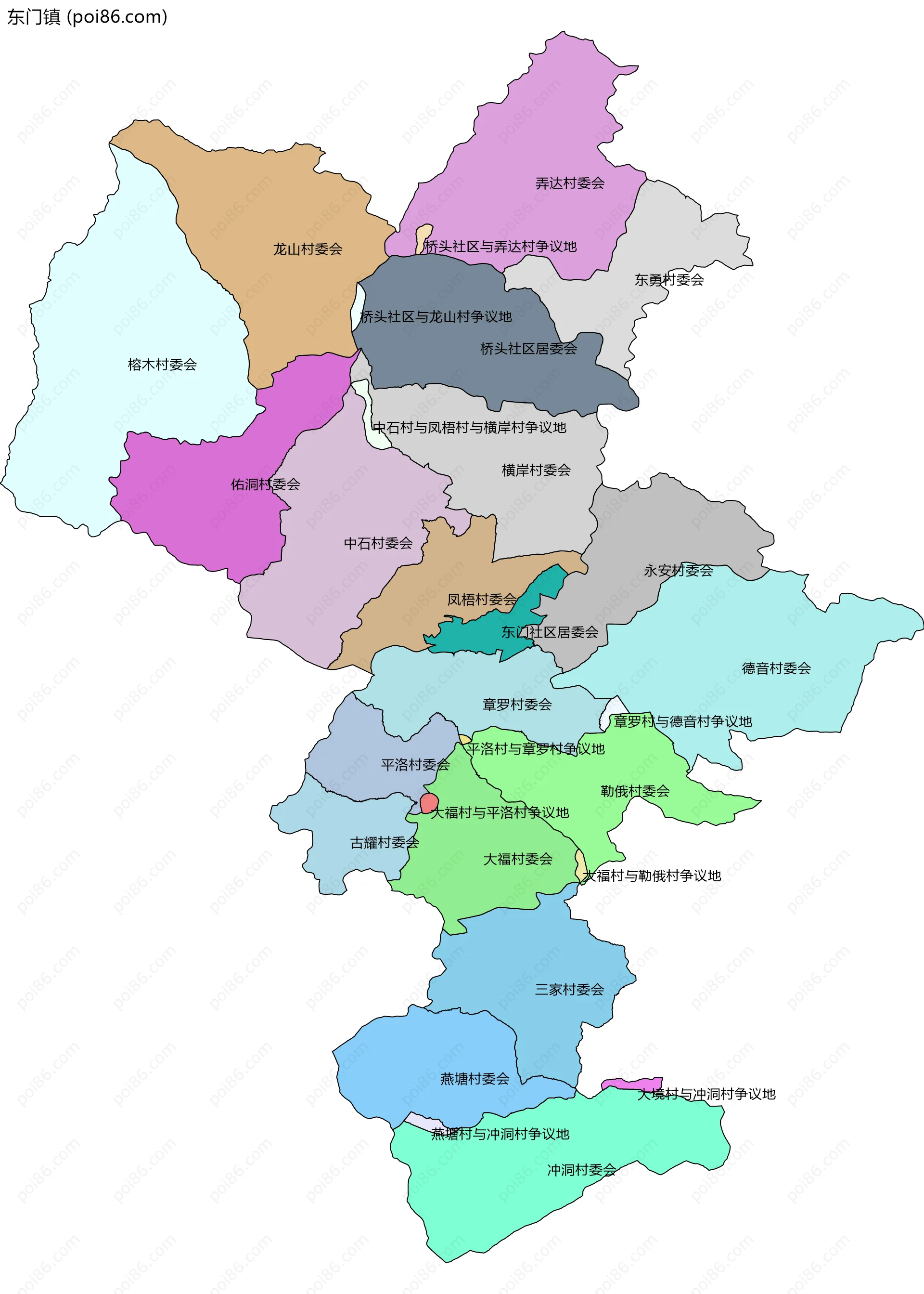 东门镇边界地图(五级行政区划)