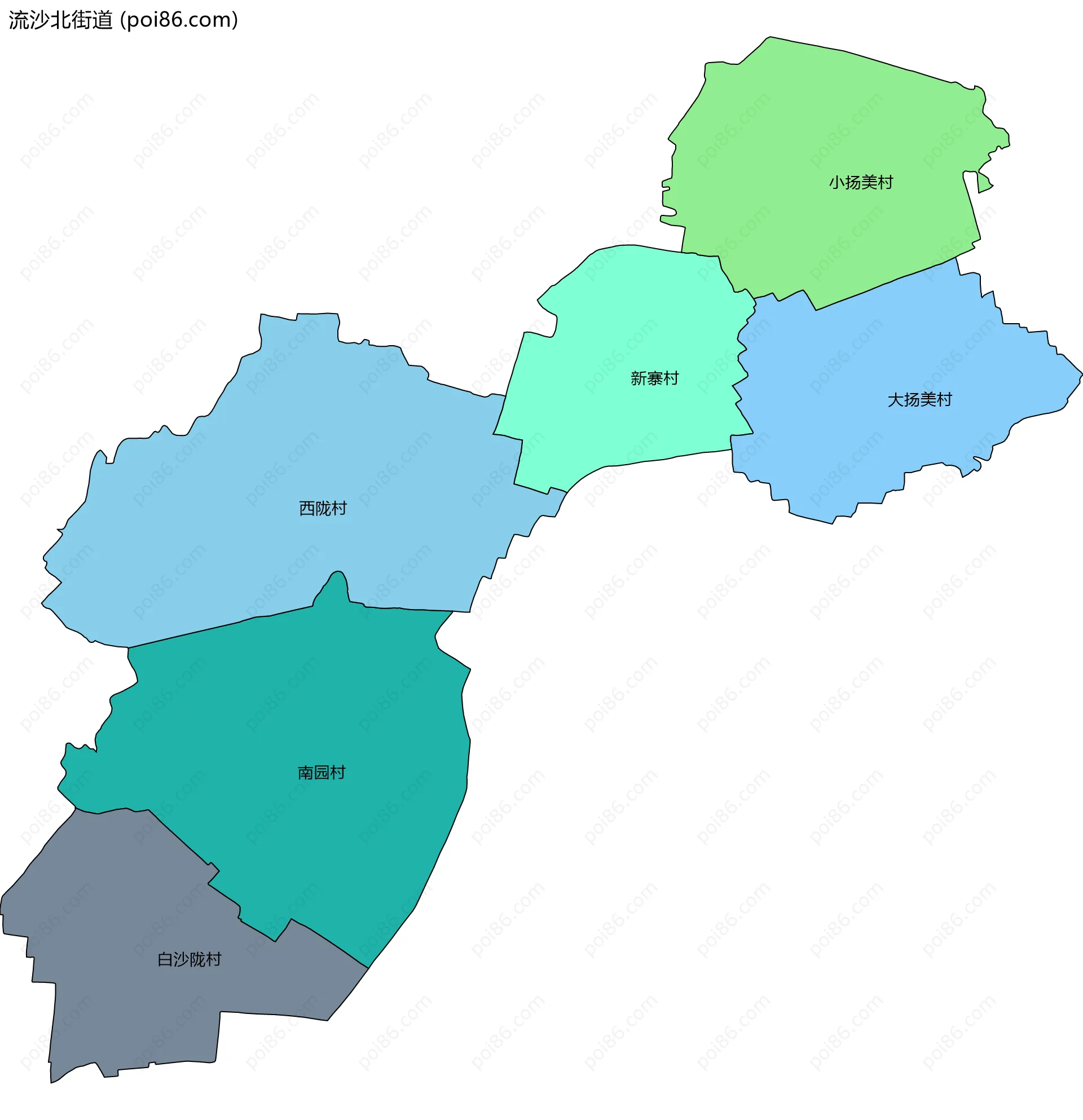 流沙北街道边界地图(五级行政区划)