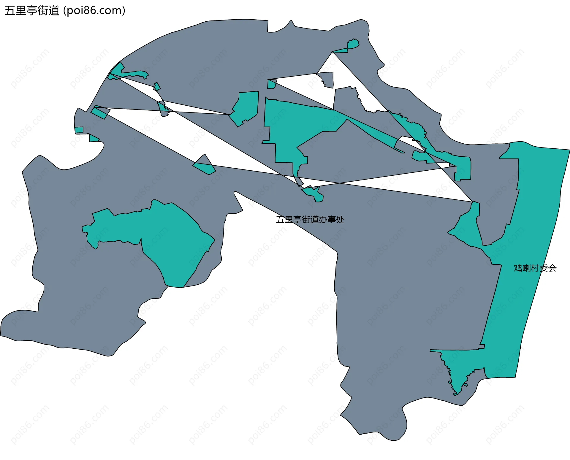 五里亭街道边界地图(五级行政区划)