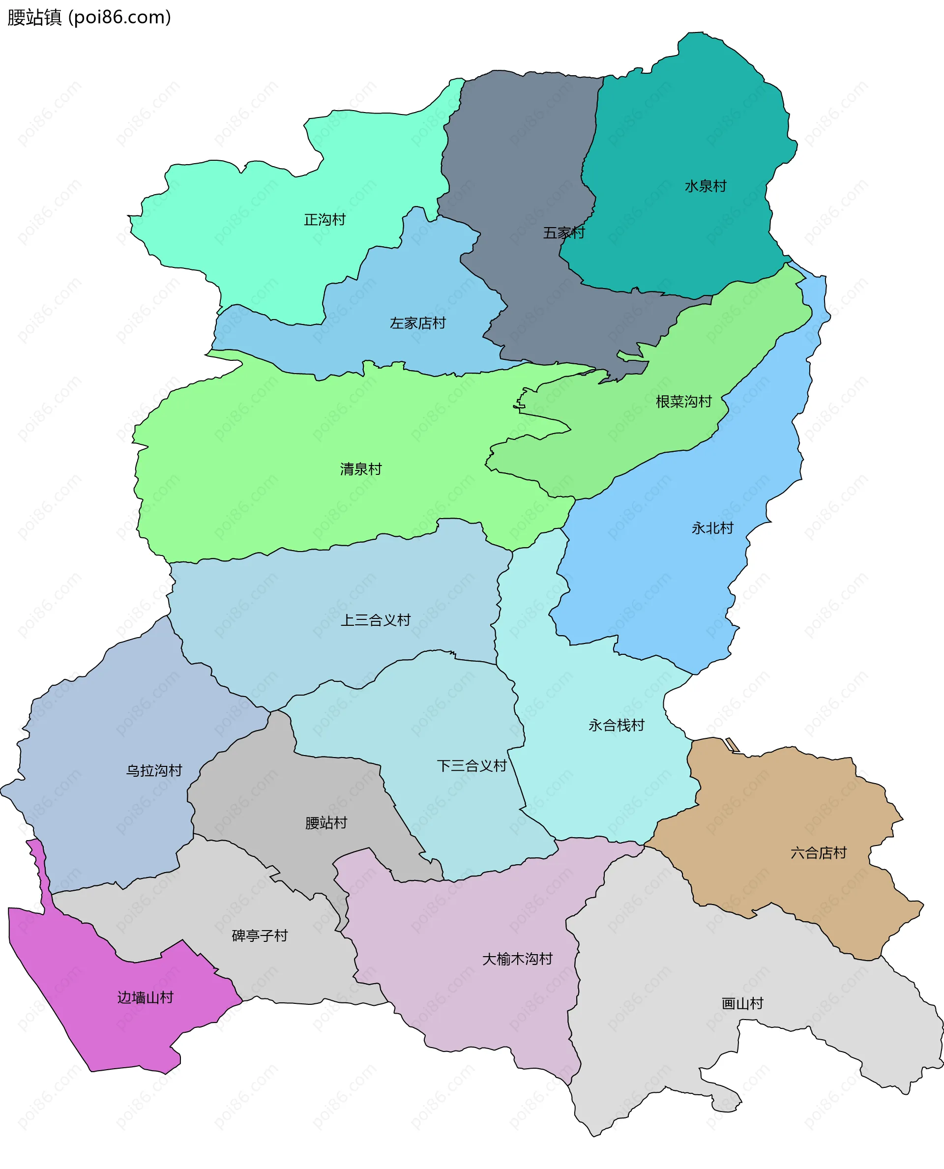 腰站镇边界地图(五级行政区划)