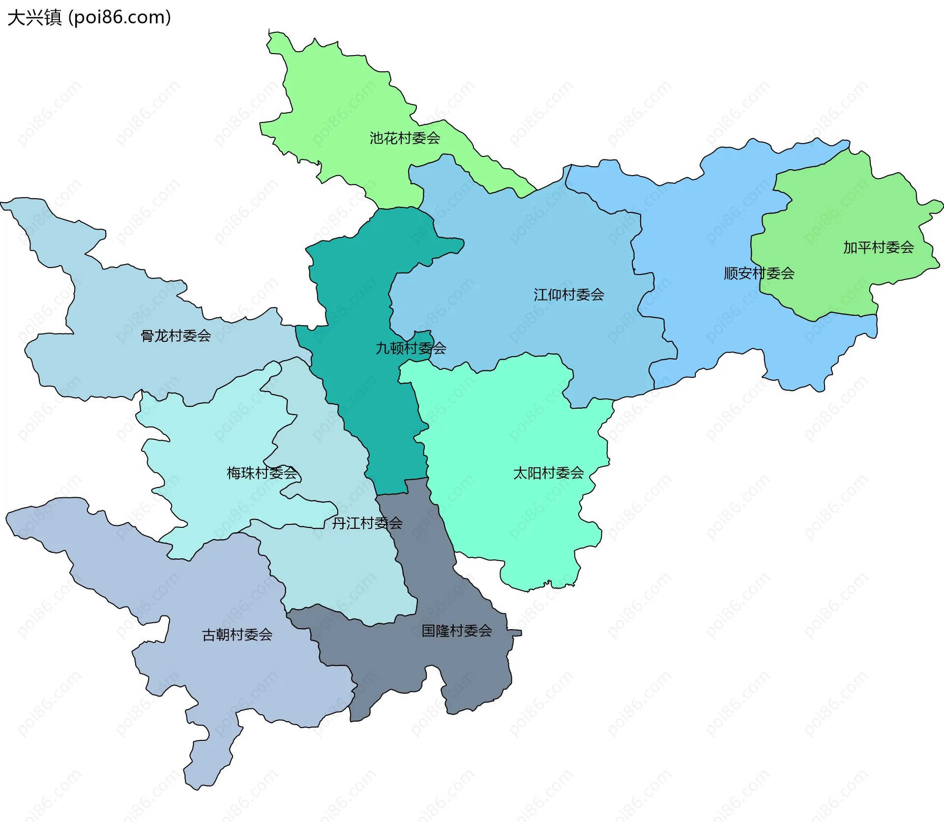 大兴镇边界地图(五级行政区划)