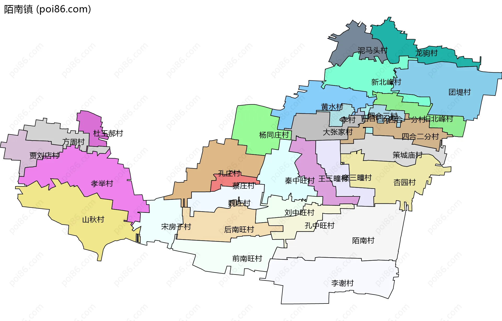 陌南镇边界地图(五级行政区划)