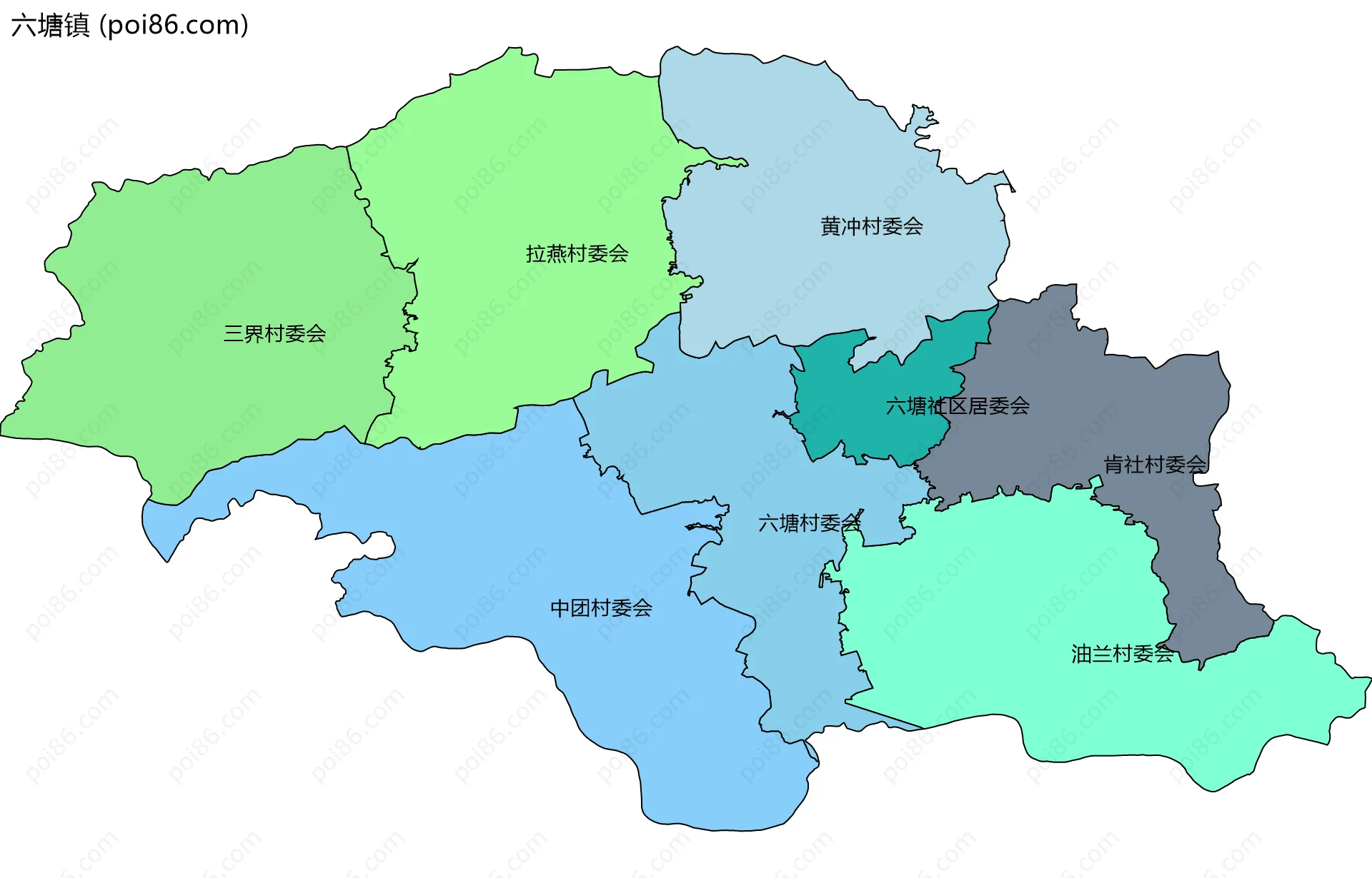 六塘镇边界地图(五级行政区划)