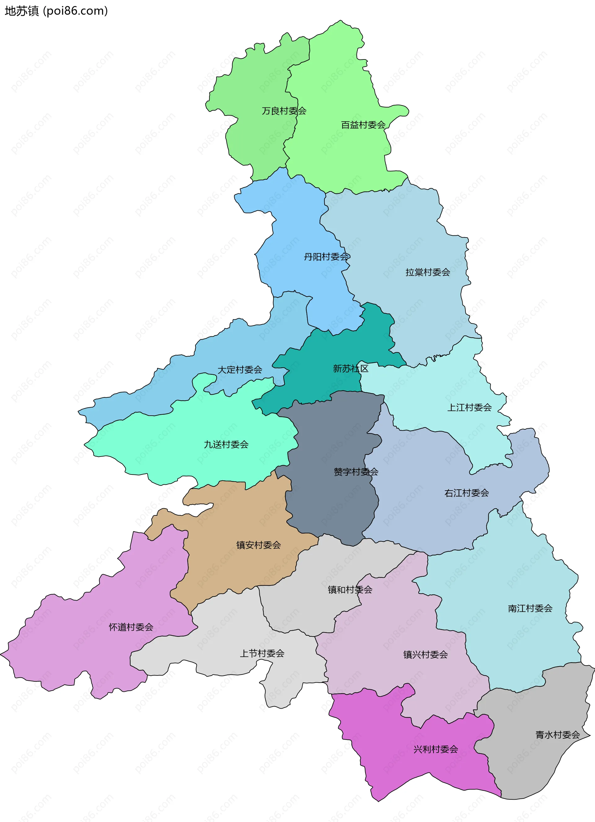 地苏镇边界地图(五级行政区划)