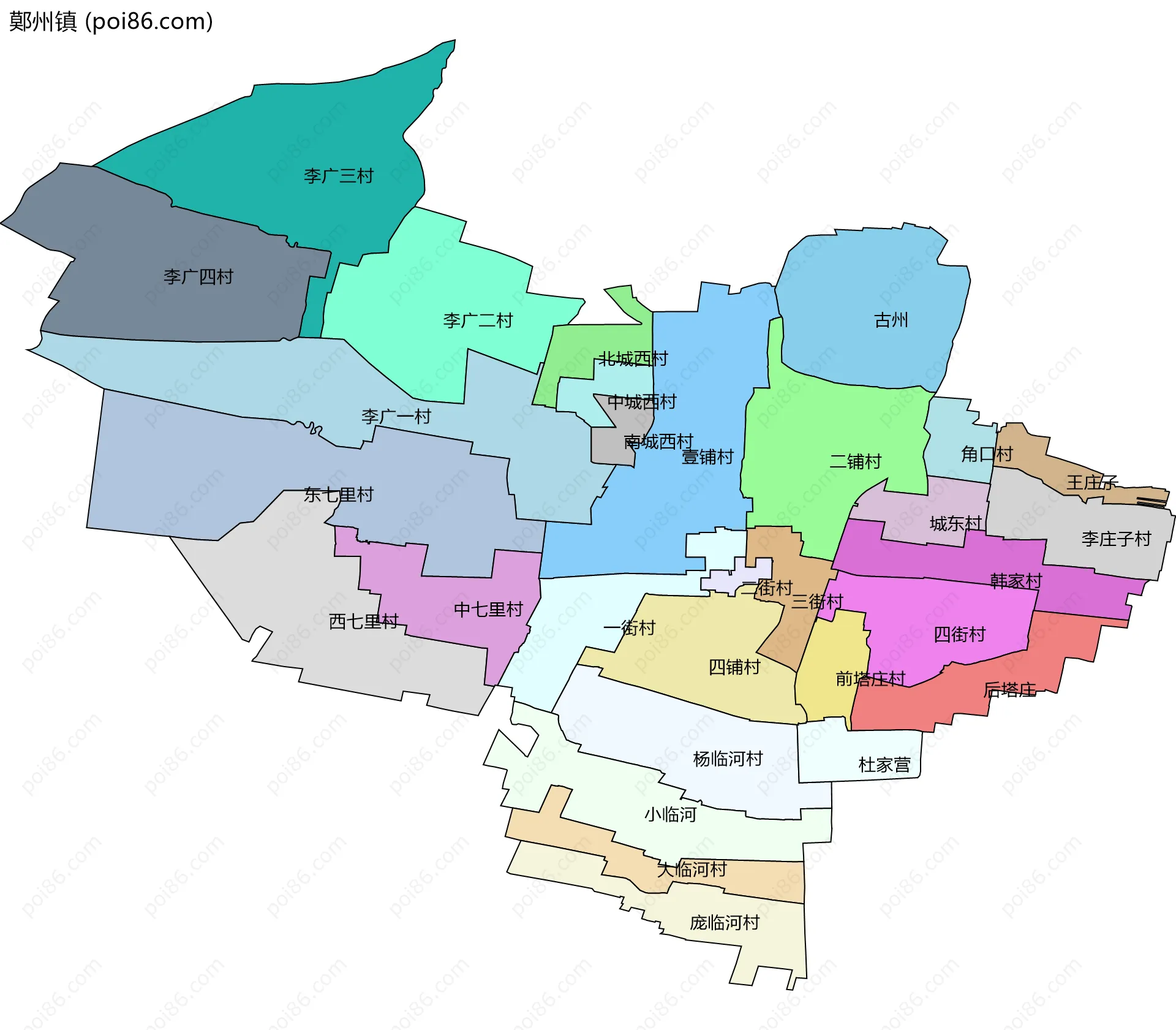鄚州镇边界地图(五级行政区划)