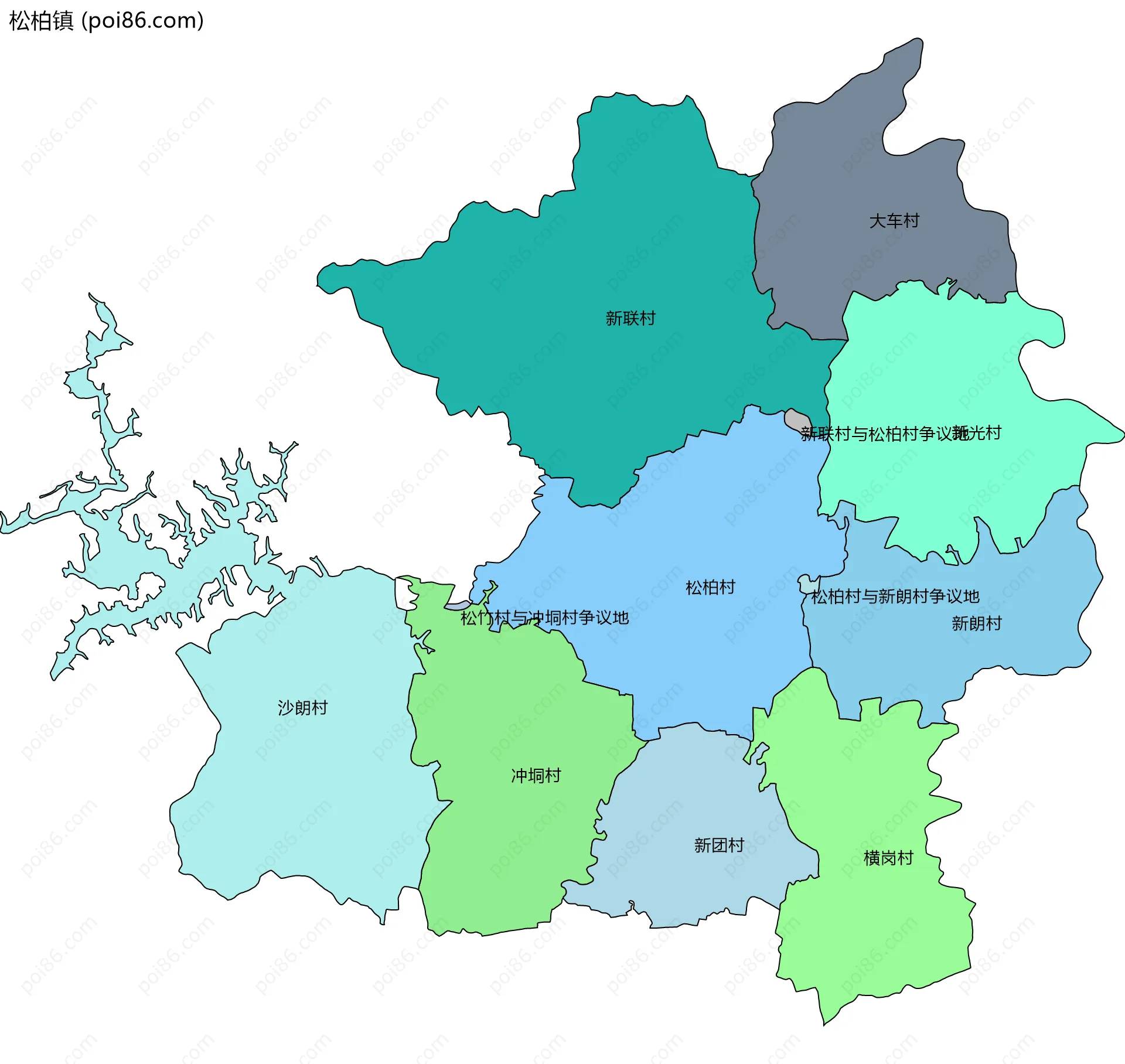 松柏镇边界地图(五级行政区划)