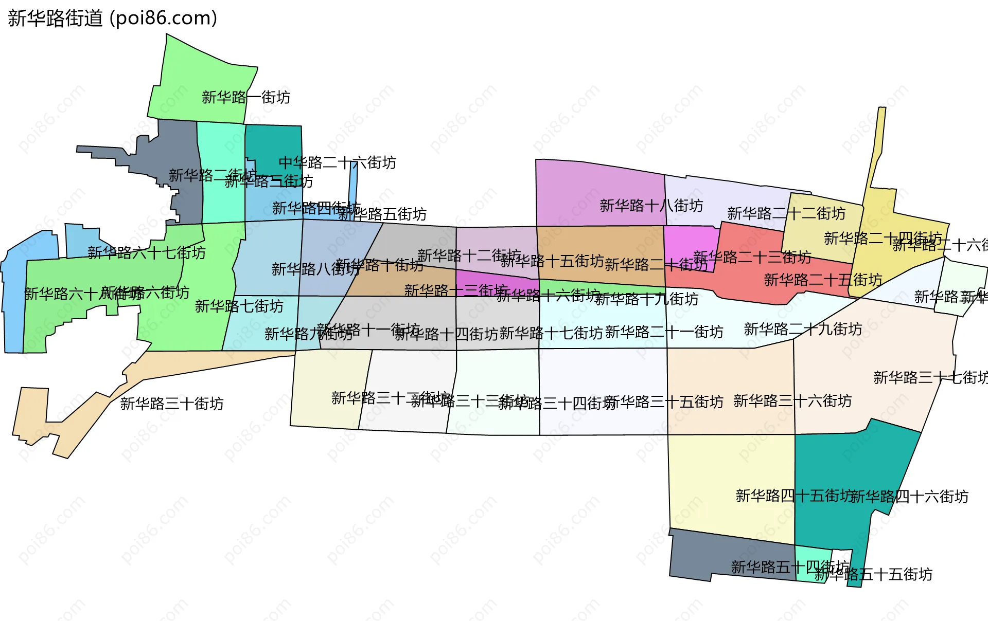 新华路街道边界地图(五级行政区划)