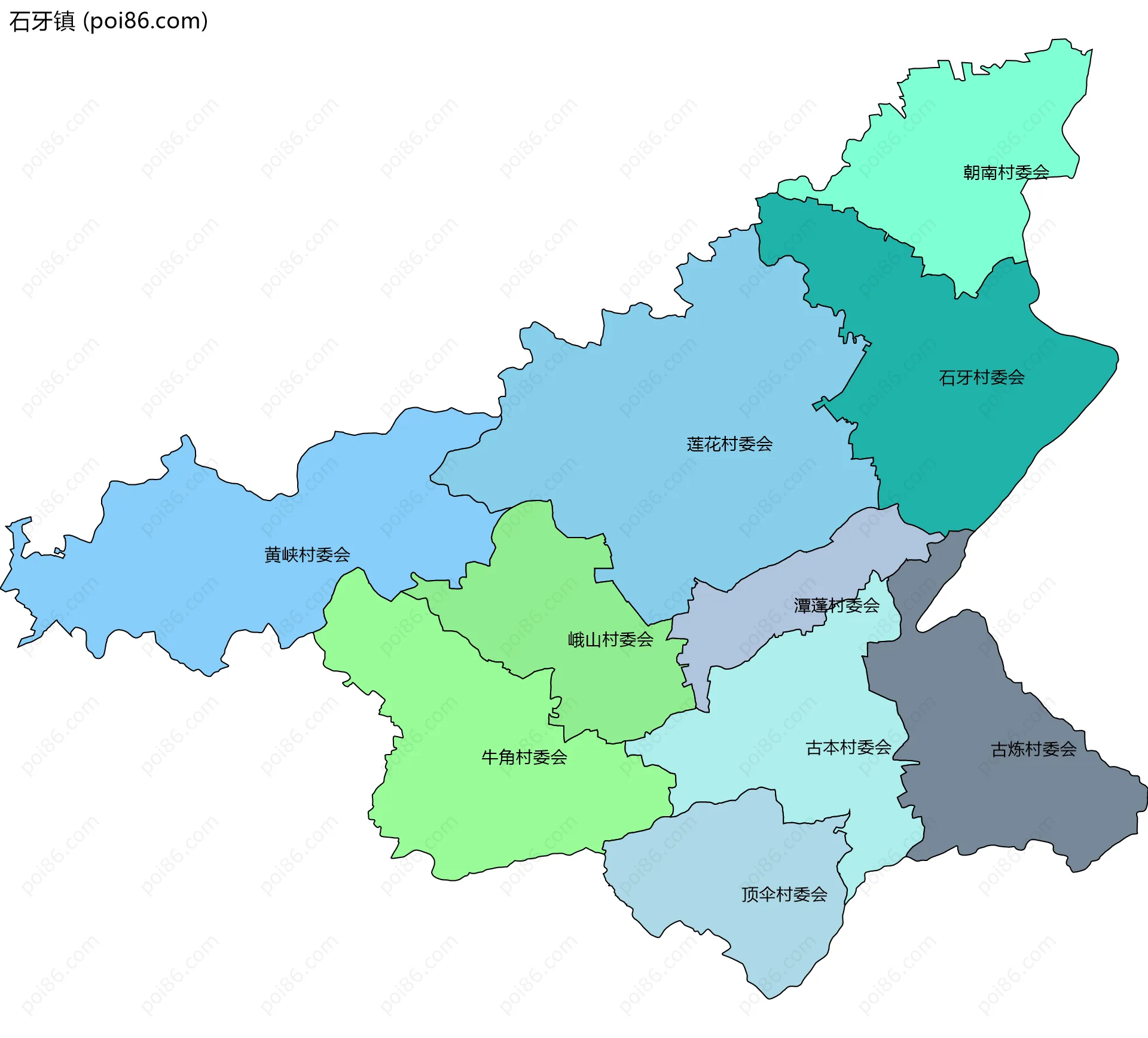 石牙镇边界地图(五级行政区划)
