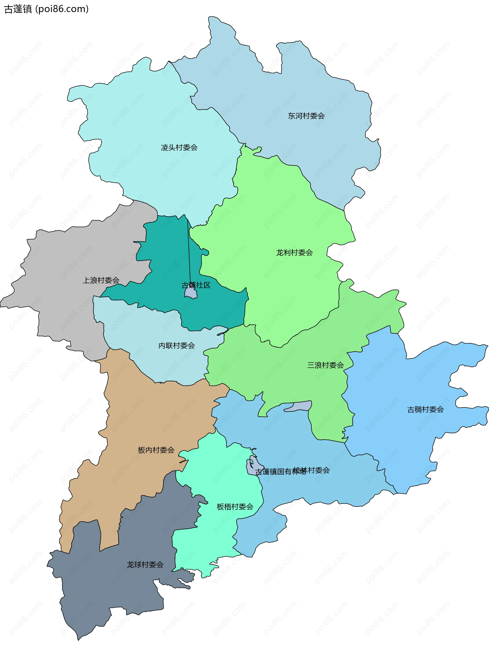 古蓬镇边界地图(五级行政区划)