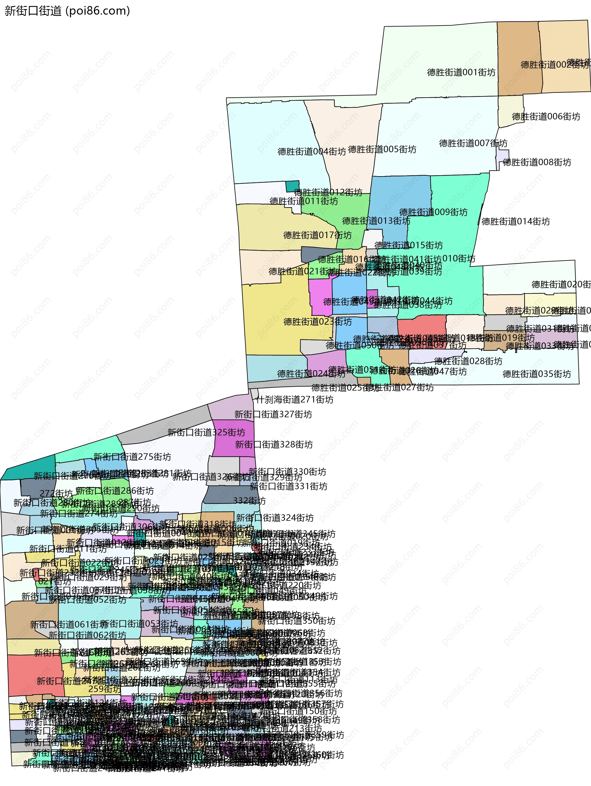 新街口街道边界地图(五级行政区划)