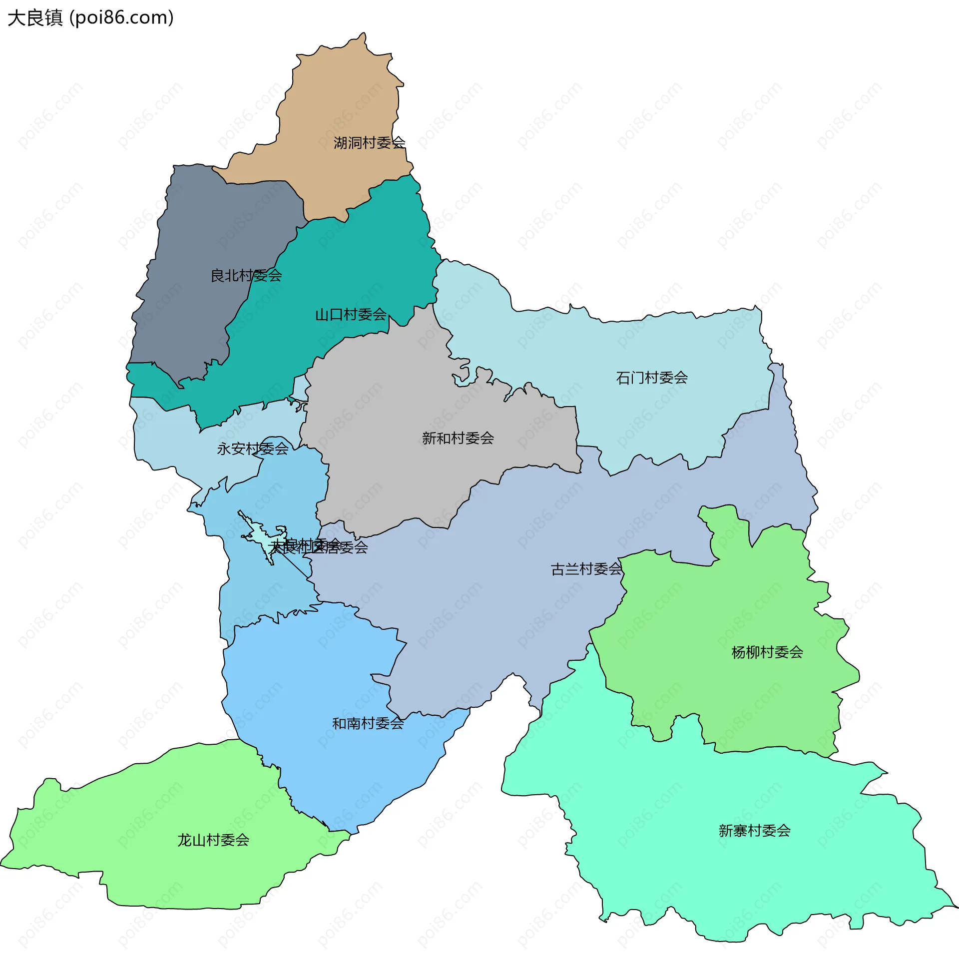 大良镇边界地图(五级行政区划)