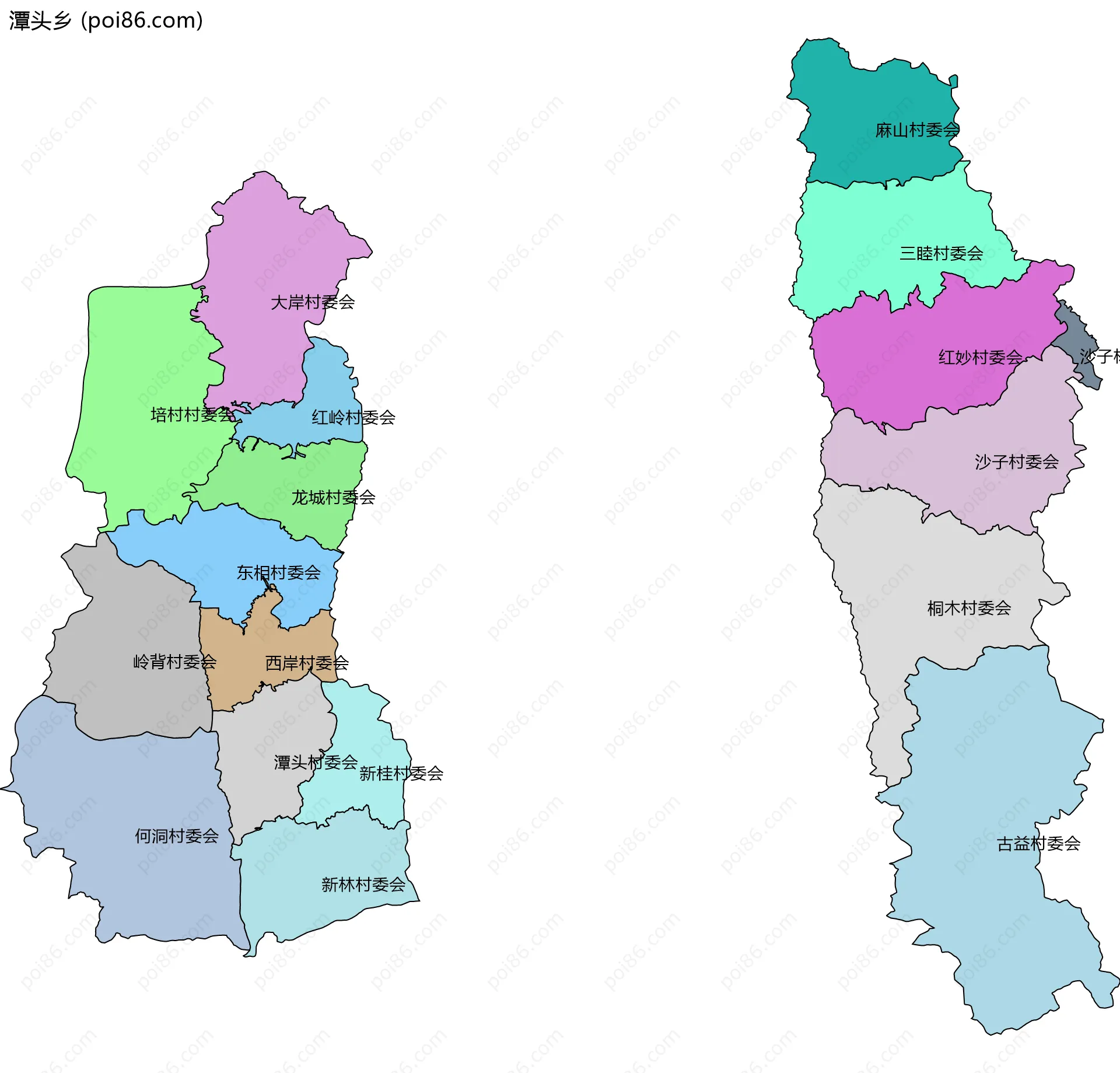 潭头乡边界地图(五级行政区划)