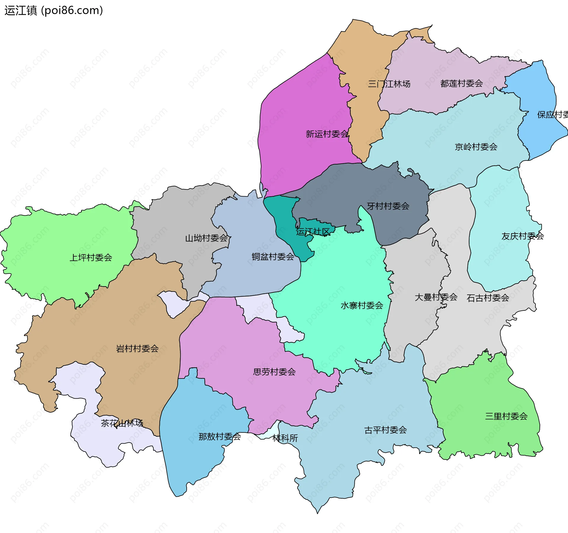 运江镇边界地图(五级行政区划)