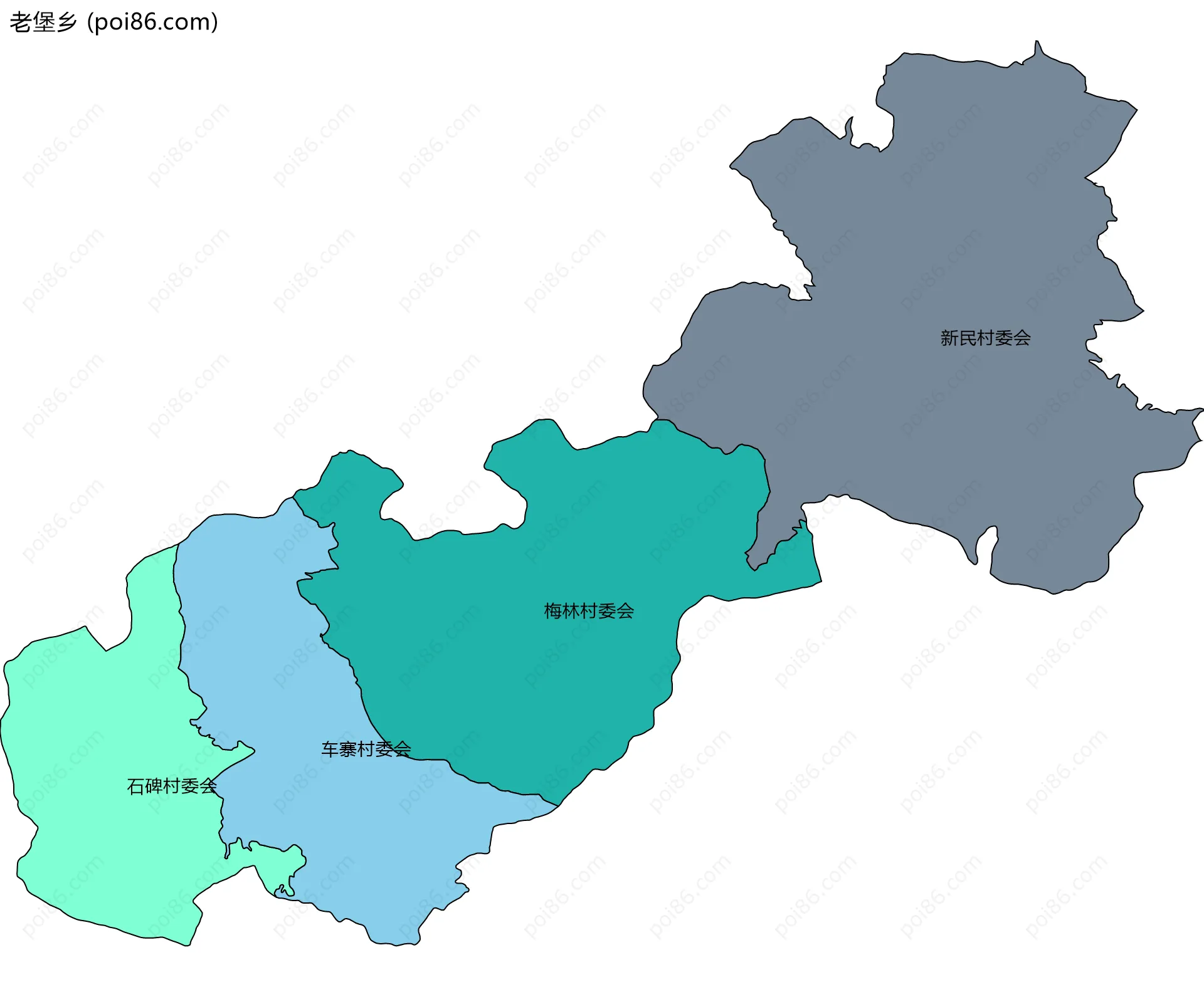 老堡乡边界地图(五级行政区划)