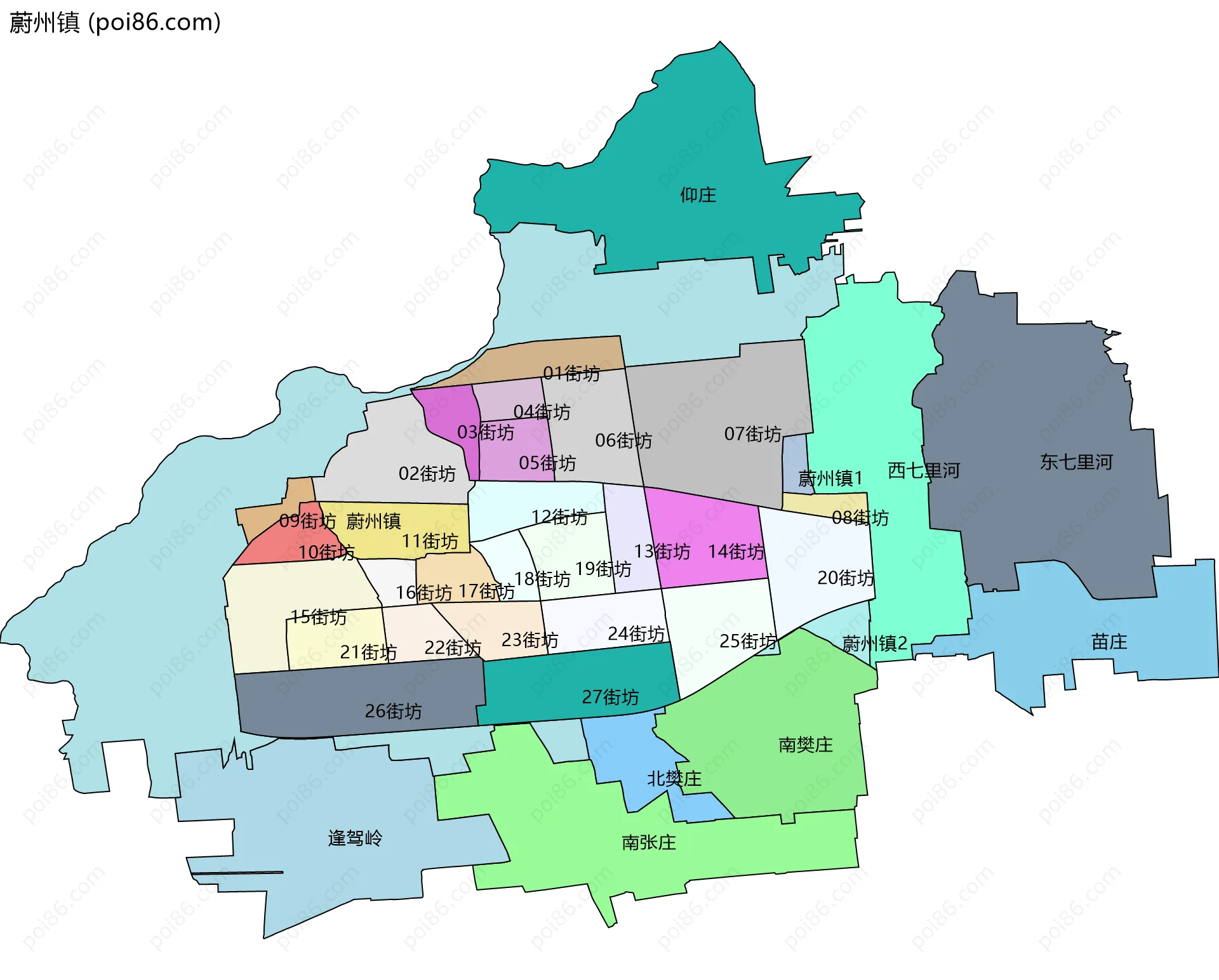 蔚州镇边界地图(五级行政区划)