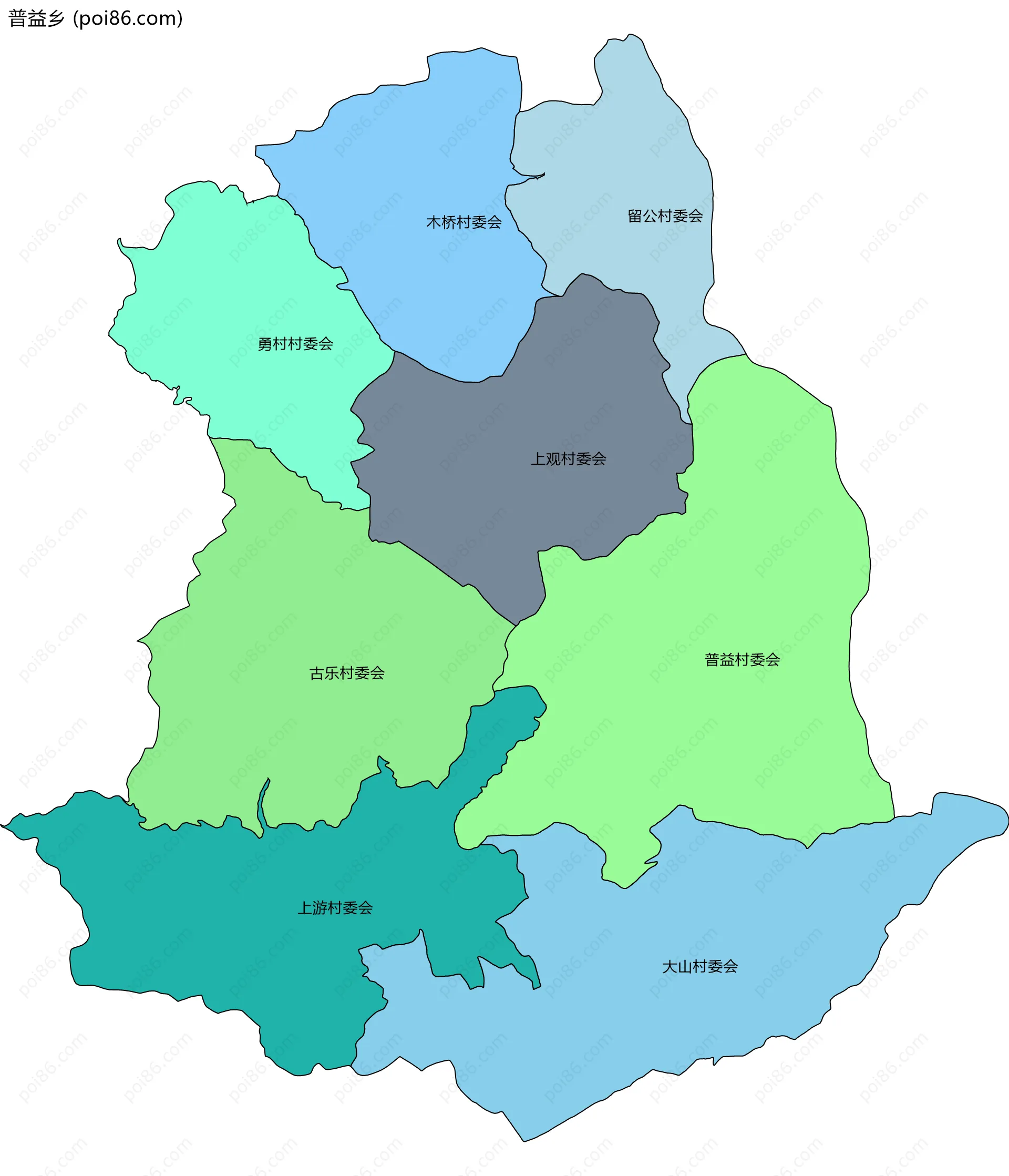 普益乡边界地图(五级行政区划)