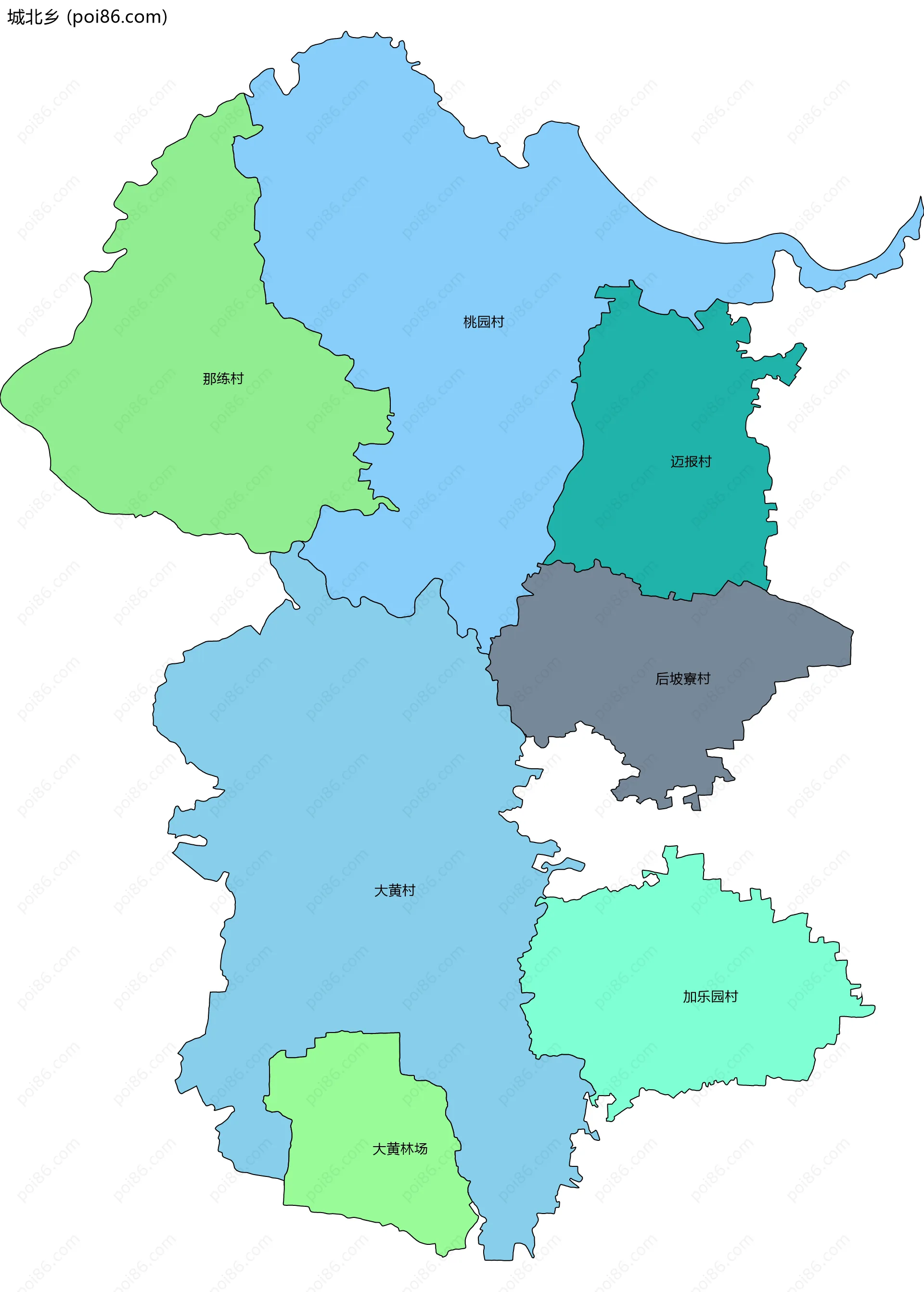 城北乡边界地图(五级行政区划)