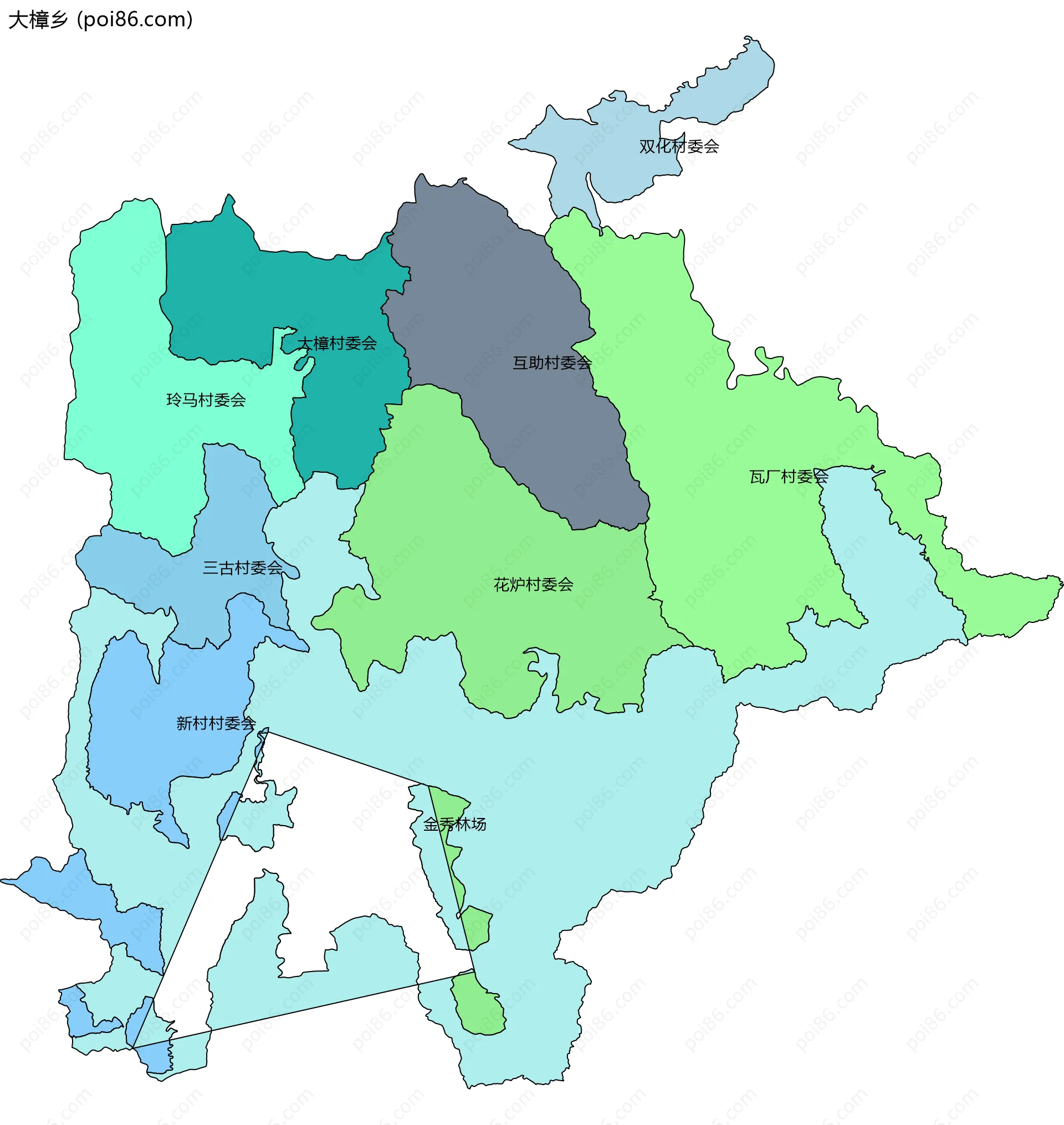 大樟乡边界地图(五级行政区划)