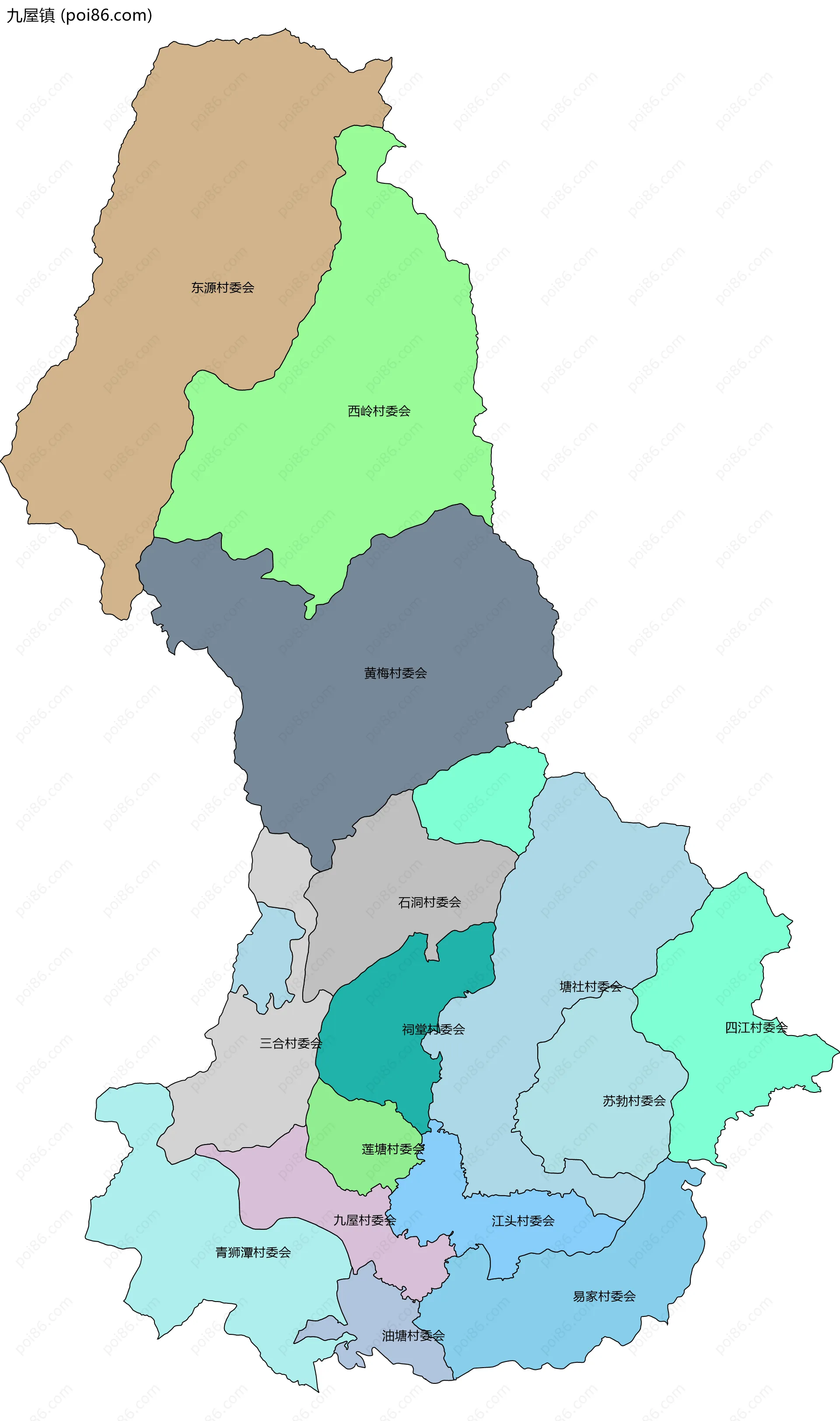 九屋镇边界地图(五级行政区划)