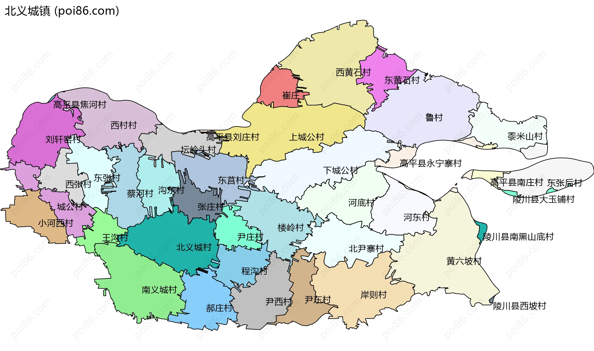 北义城镇边界地图(五级行政区划)