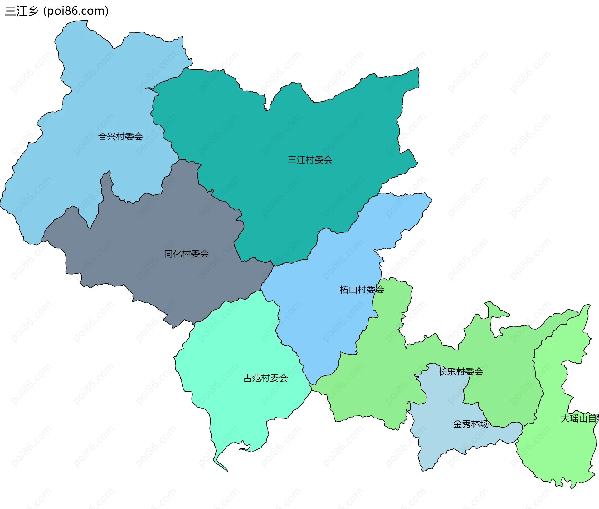 三江乡边界地图(五级行政区划)
