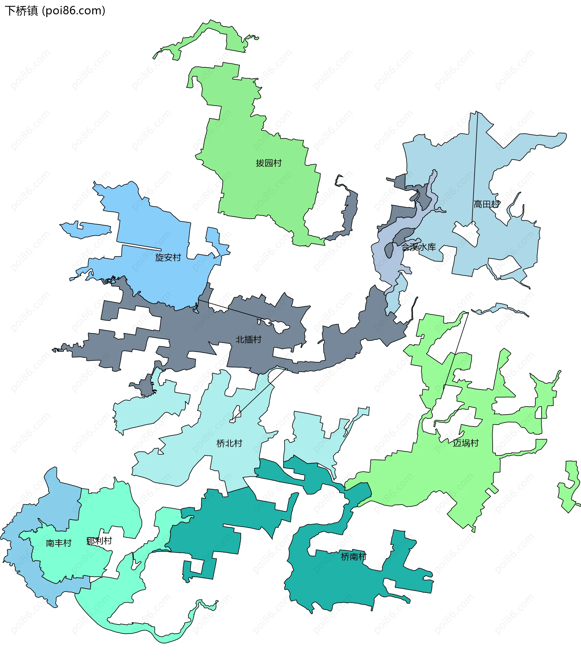 下桥镇边界地图(五级行政区划)