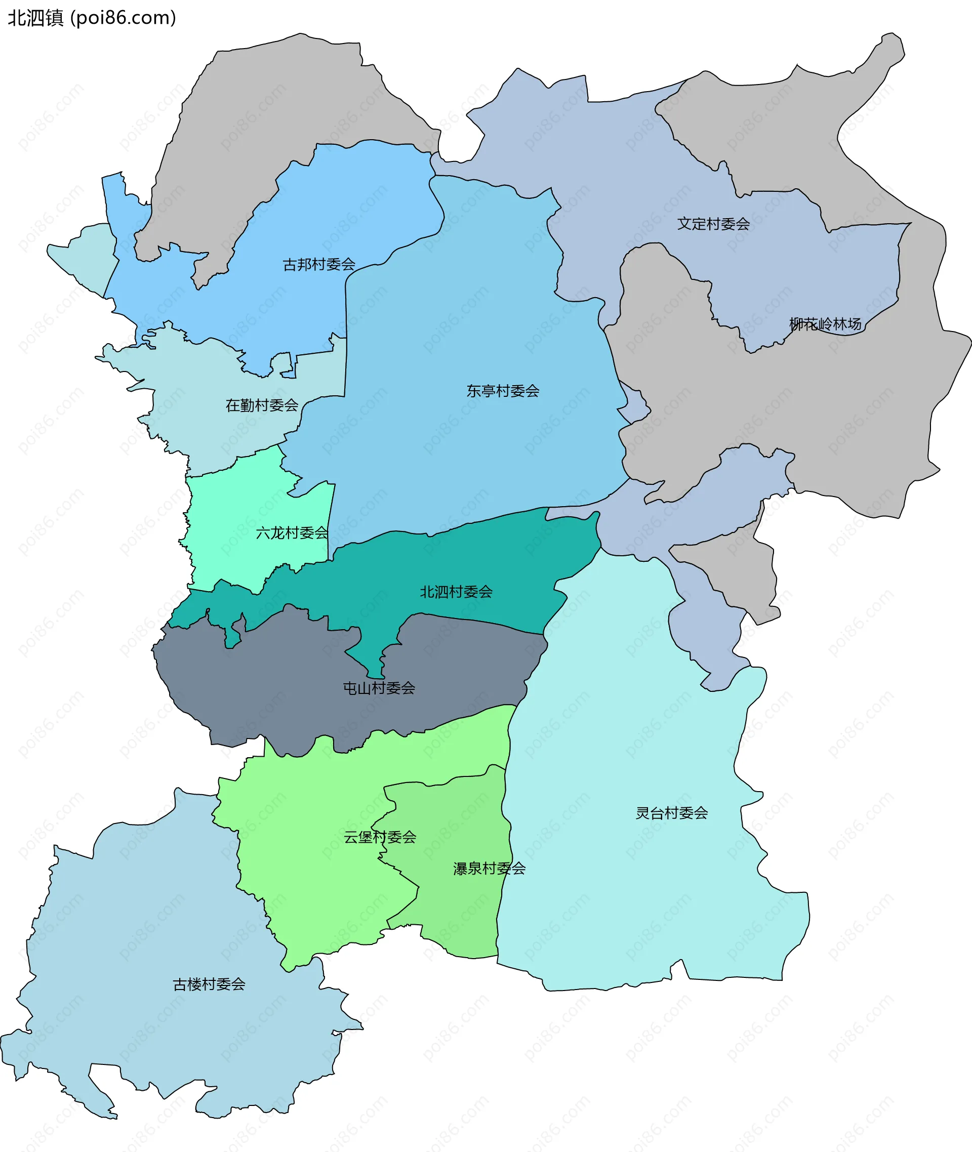 北泗镇边界地图(五级行政区划)