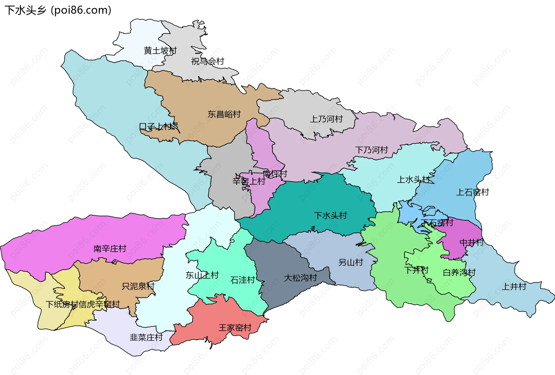 下水头乡边界地图(五级行政区划)