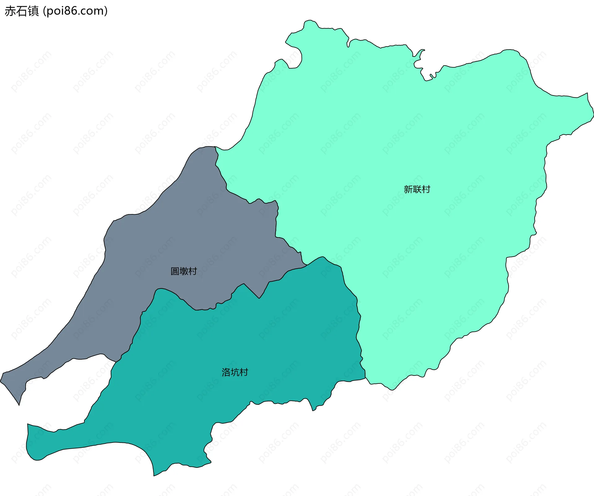赤石镇边界地图(五级行政区划)