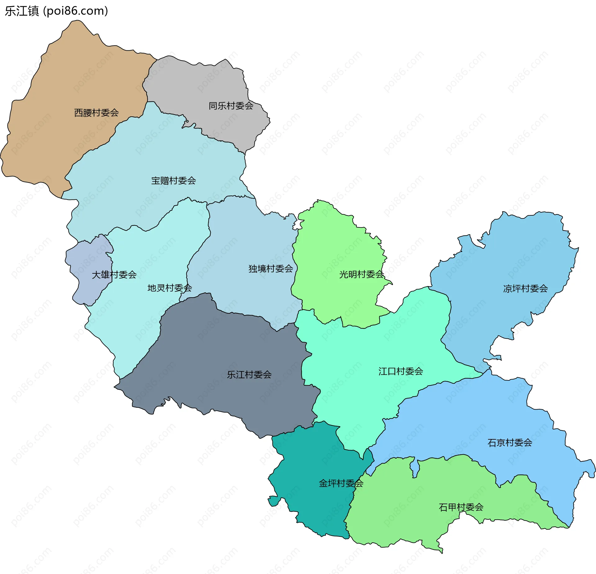 乐江镇边界地图(五级行政区划)