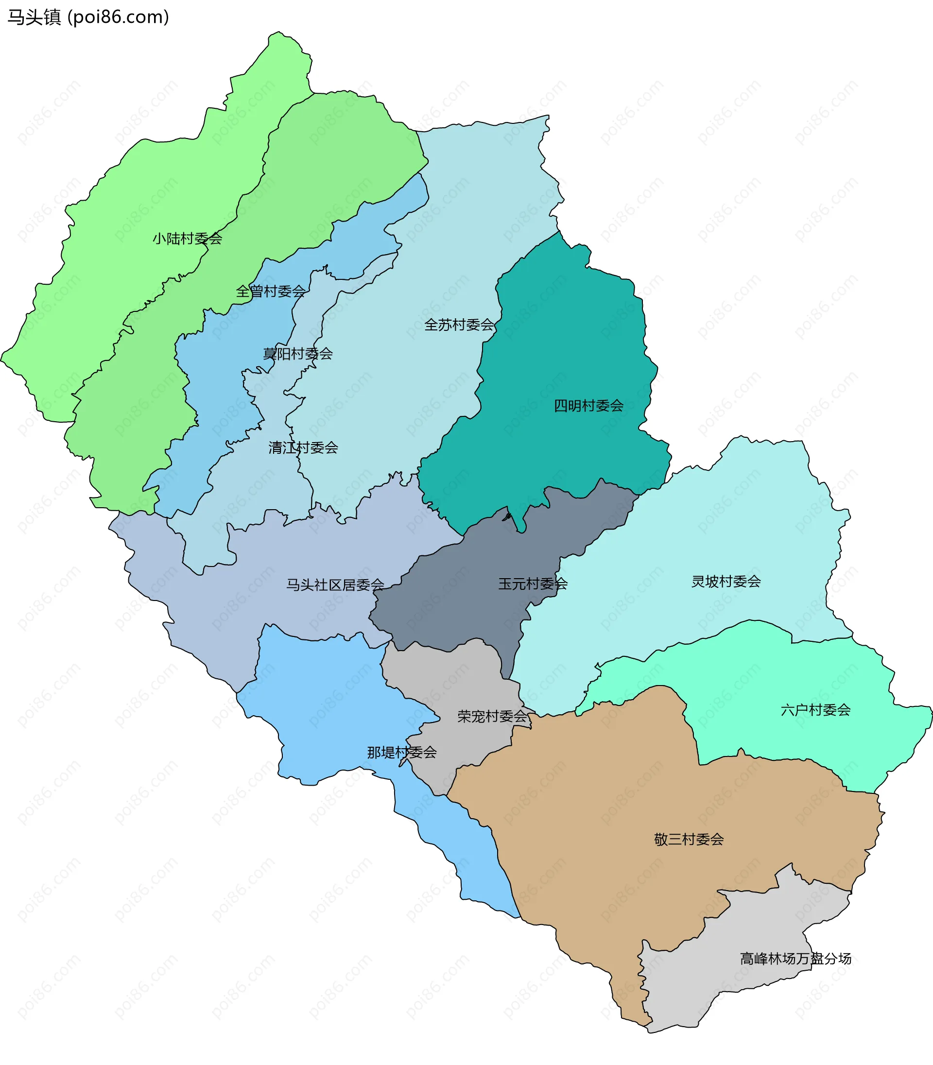 马头镇边界地图(五级行政区划)