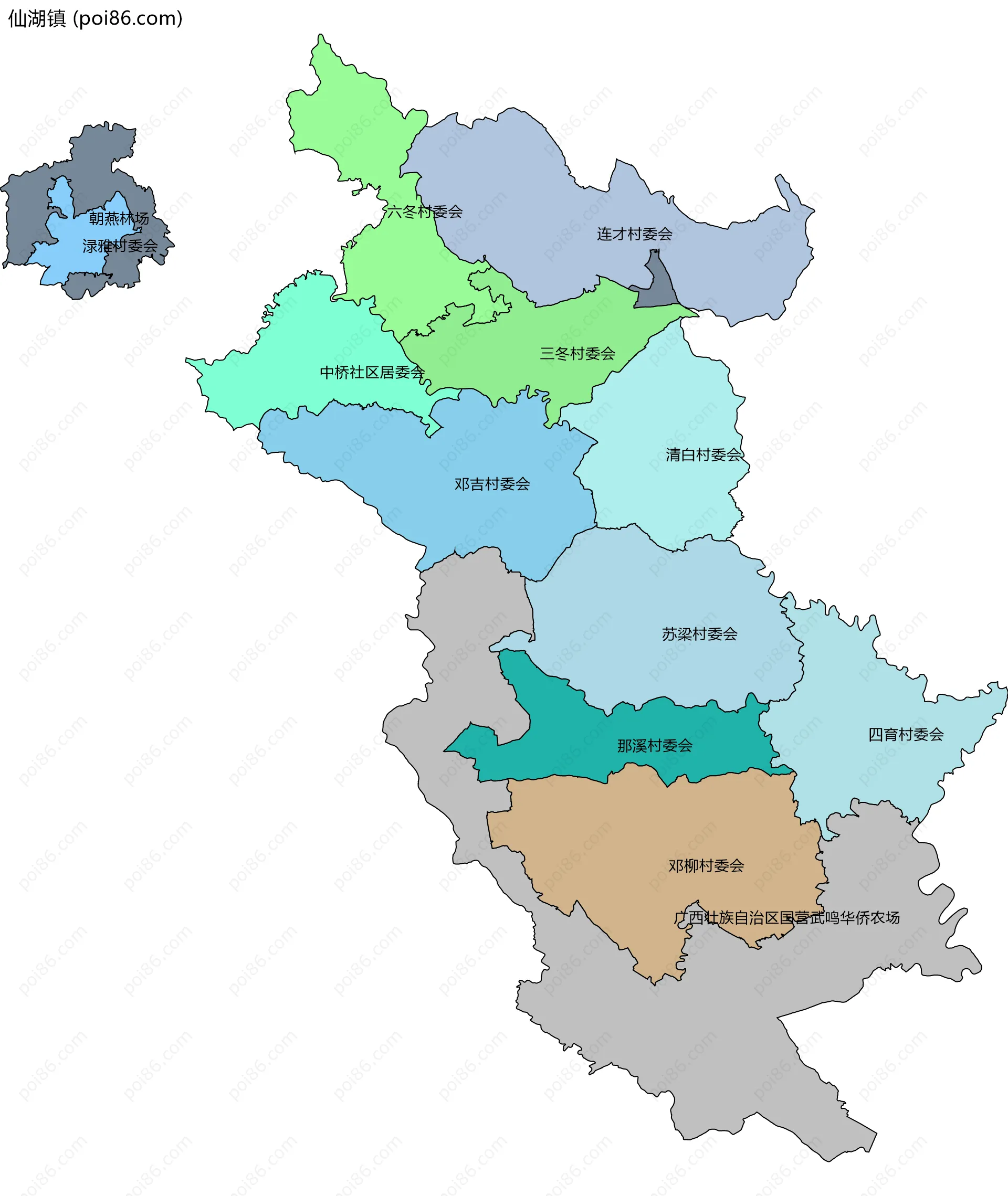 仙湖镇边界地图(五级行政区划)